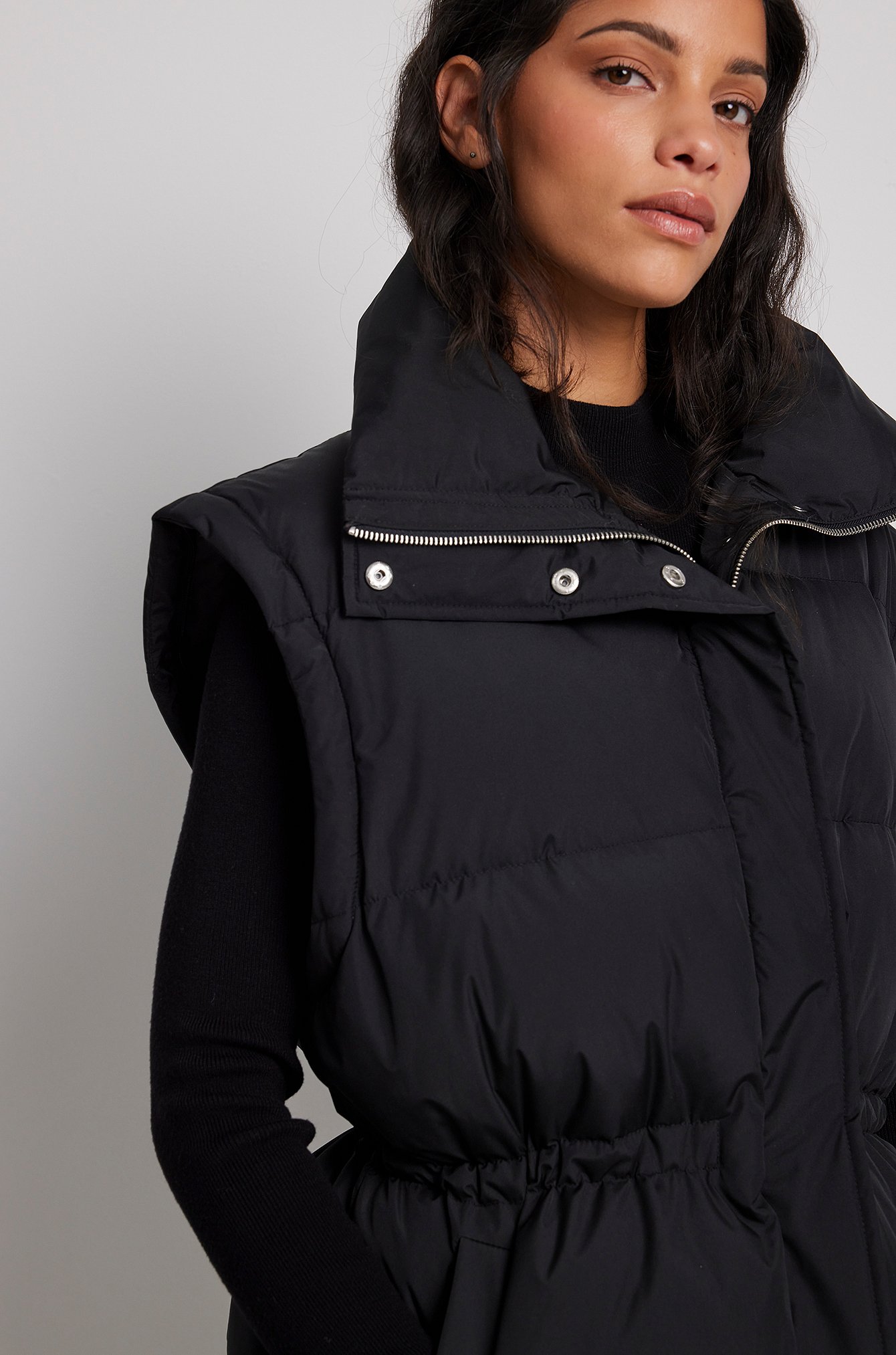 Black Down Blend Removable Sleeves Padded Jacket