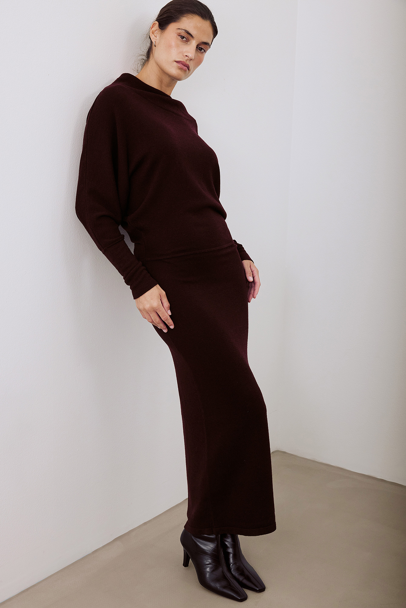 papermoon wendilyn knit maxi dress Draped Batwing Knitted Burgundy DailyDeals-US1