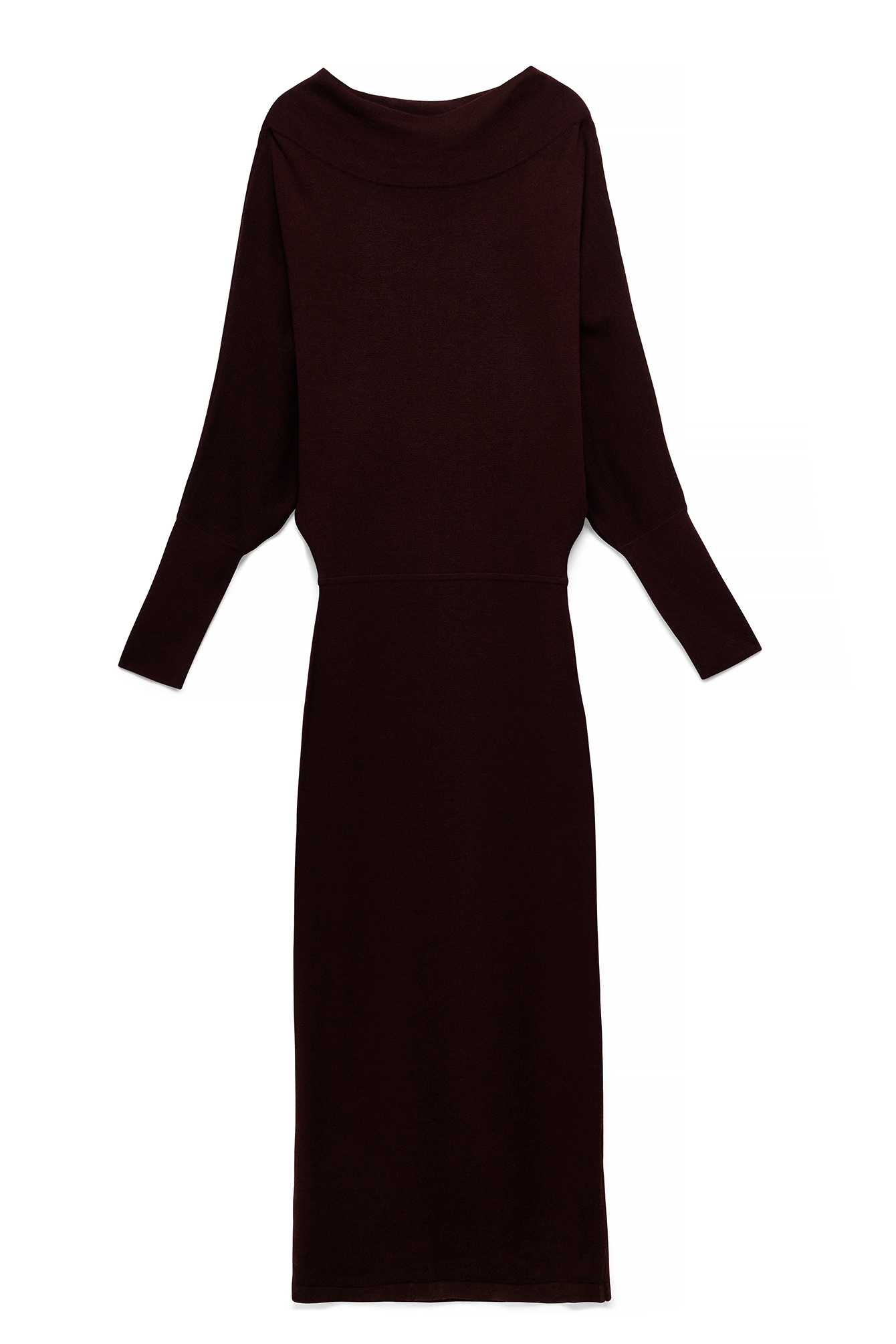 Wine Red Draped Batwing Knitted Maxi Dress