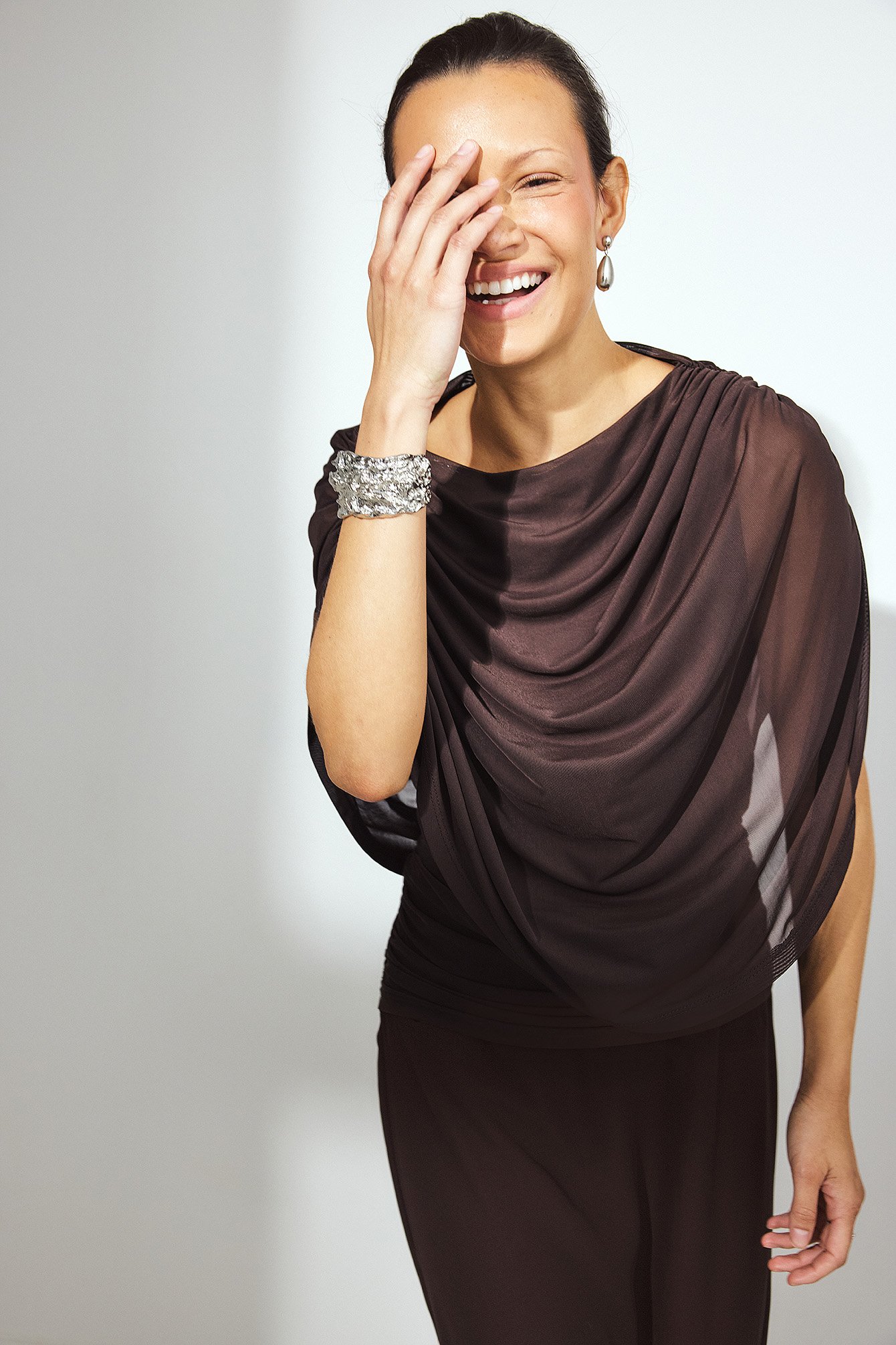 NA-KD Draped Cape Top - Party Tops - Brown - XS (EU 32) - NA-KD / NAKD