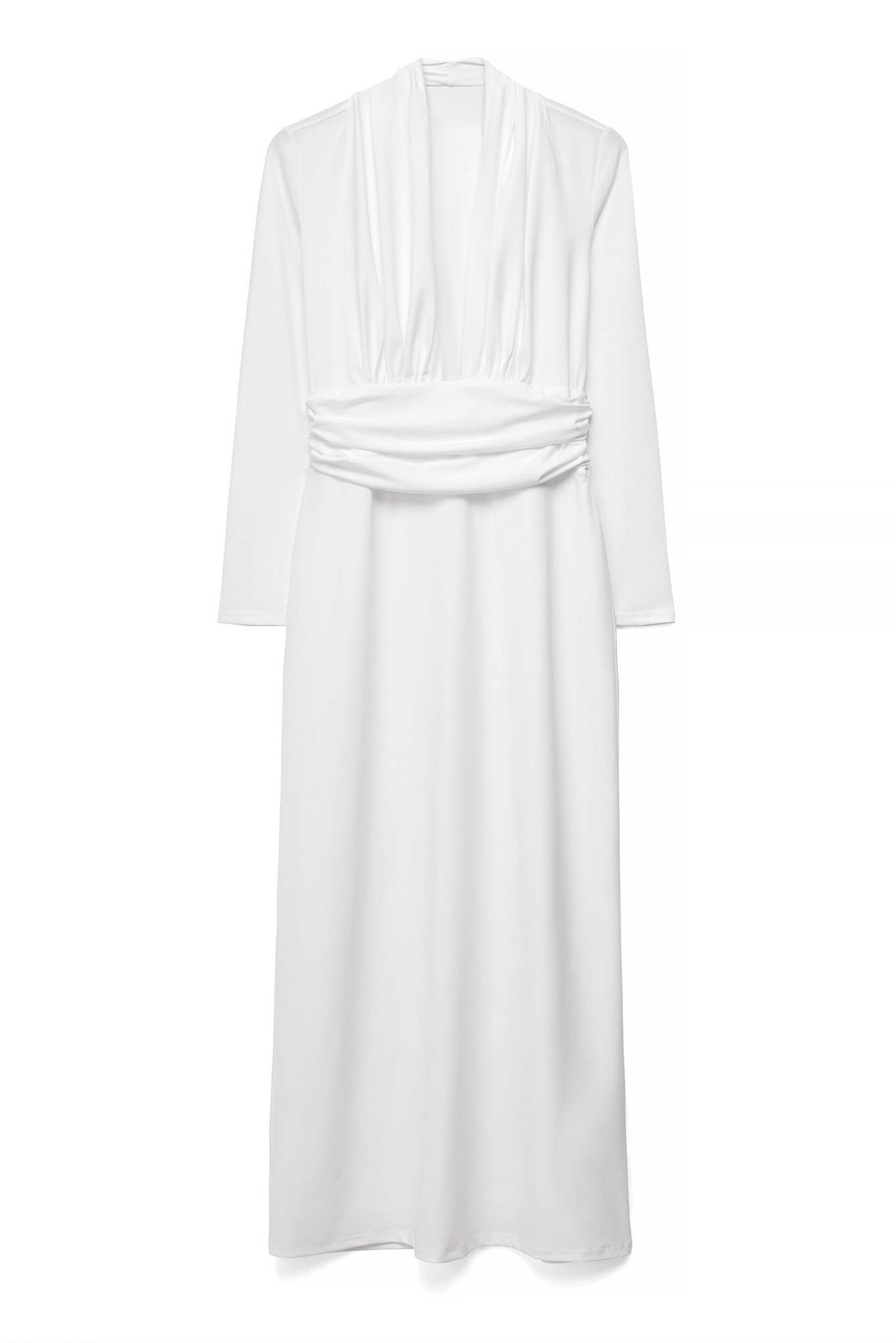 White Draped Jersey Maxi Dress