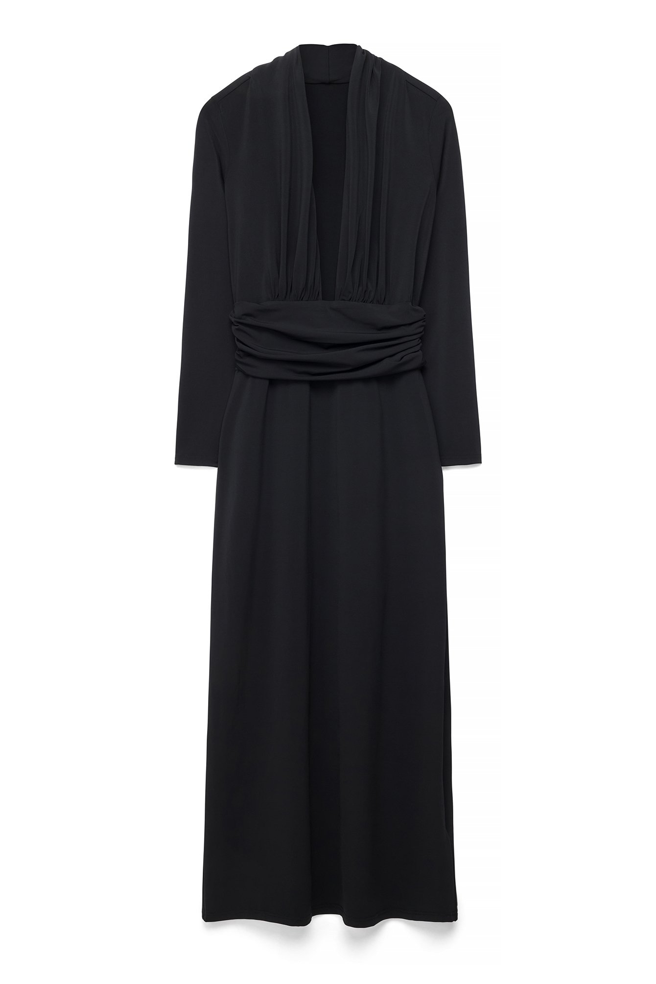 Black Draped Jersey Maxi Dress