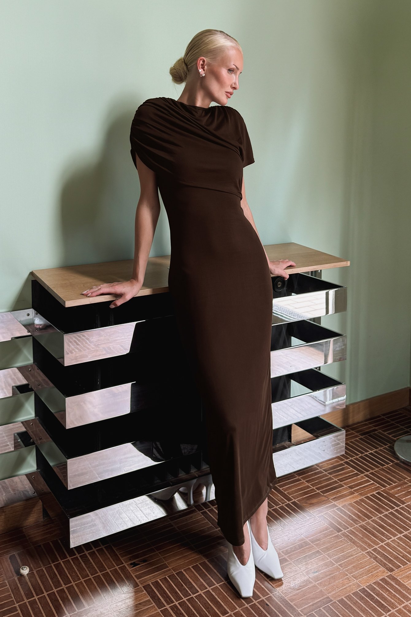 Lovisa Worge x NA-KD Draped Jersey Maxi Dress - Maxi Dresses - Brown - S (EU 34-36) - NA-KD / NAKD