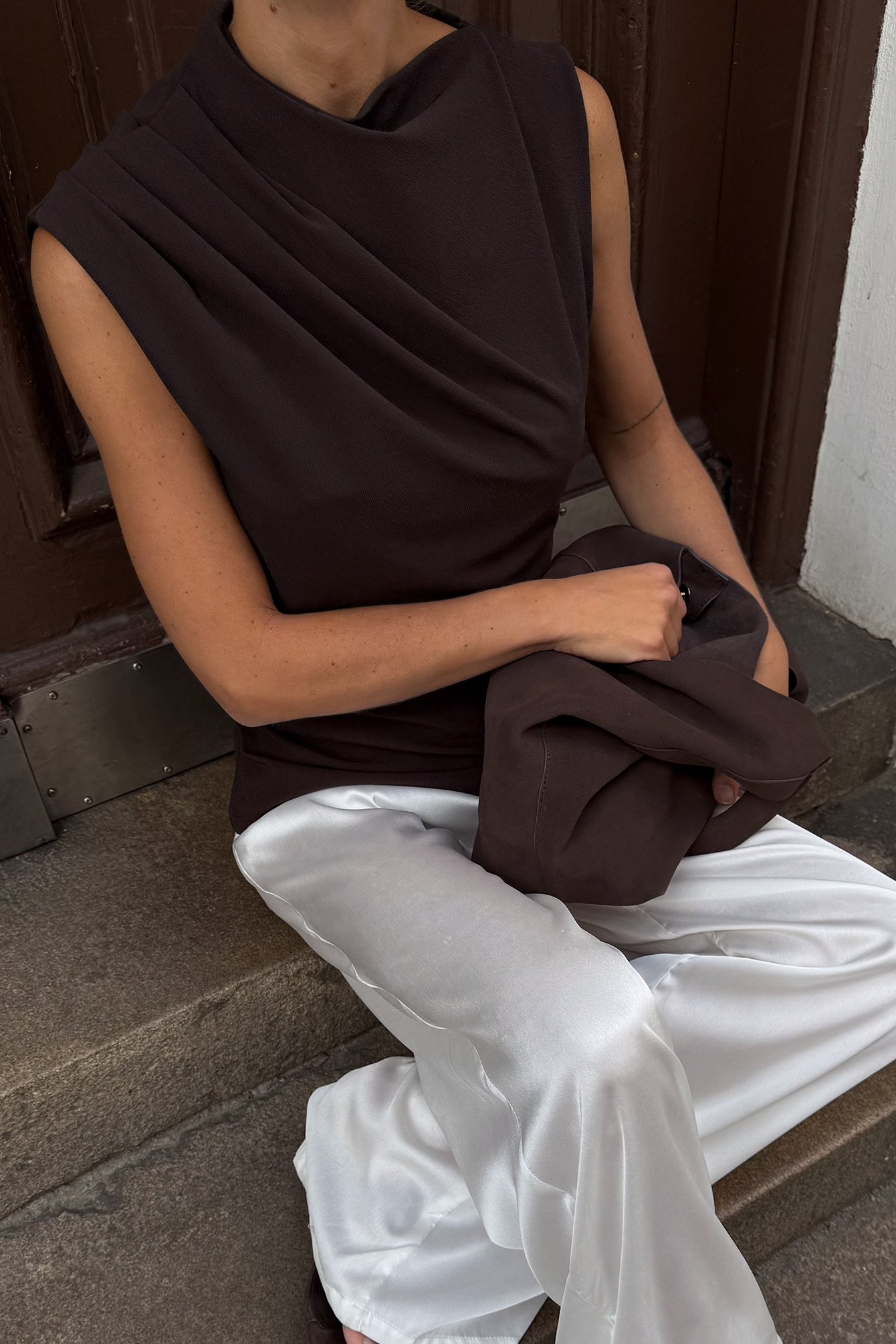 NA-KD Draped Jersey Top - Sleeveless Tops - Brown - M (EU 38-40) - NA-KD / NAKD