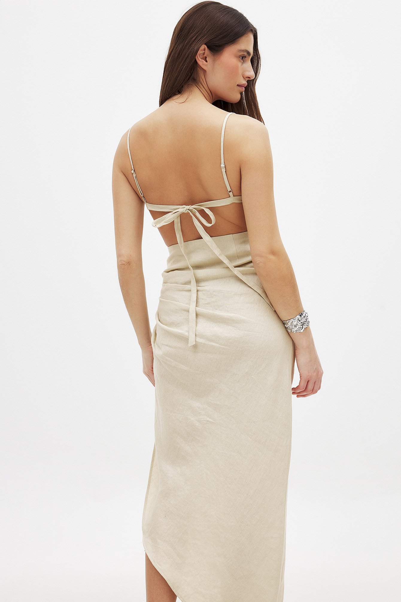 Draped Linen Dress - Linen Dresses - Beige - EU 38 Draped Linen Dress - Linen Dresses - Beige - EU 38