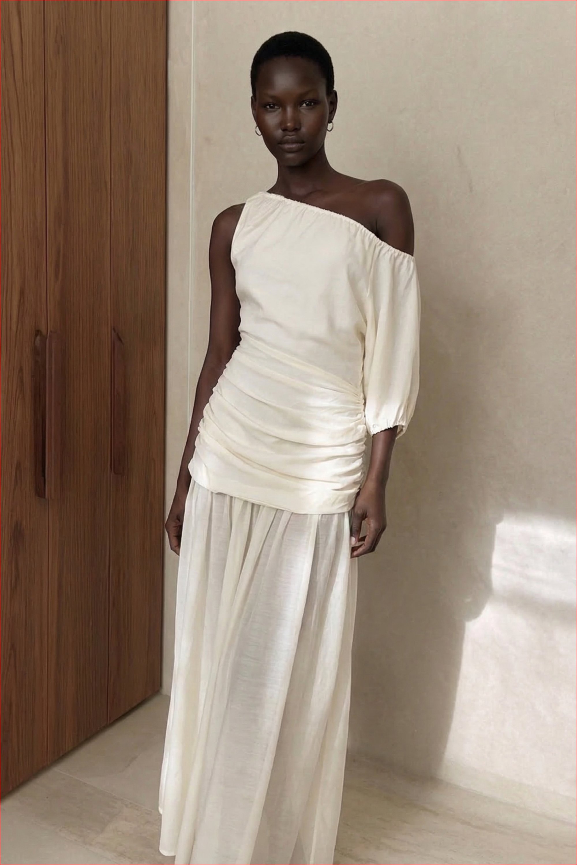 Beige Draped Maxi Dress