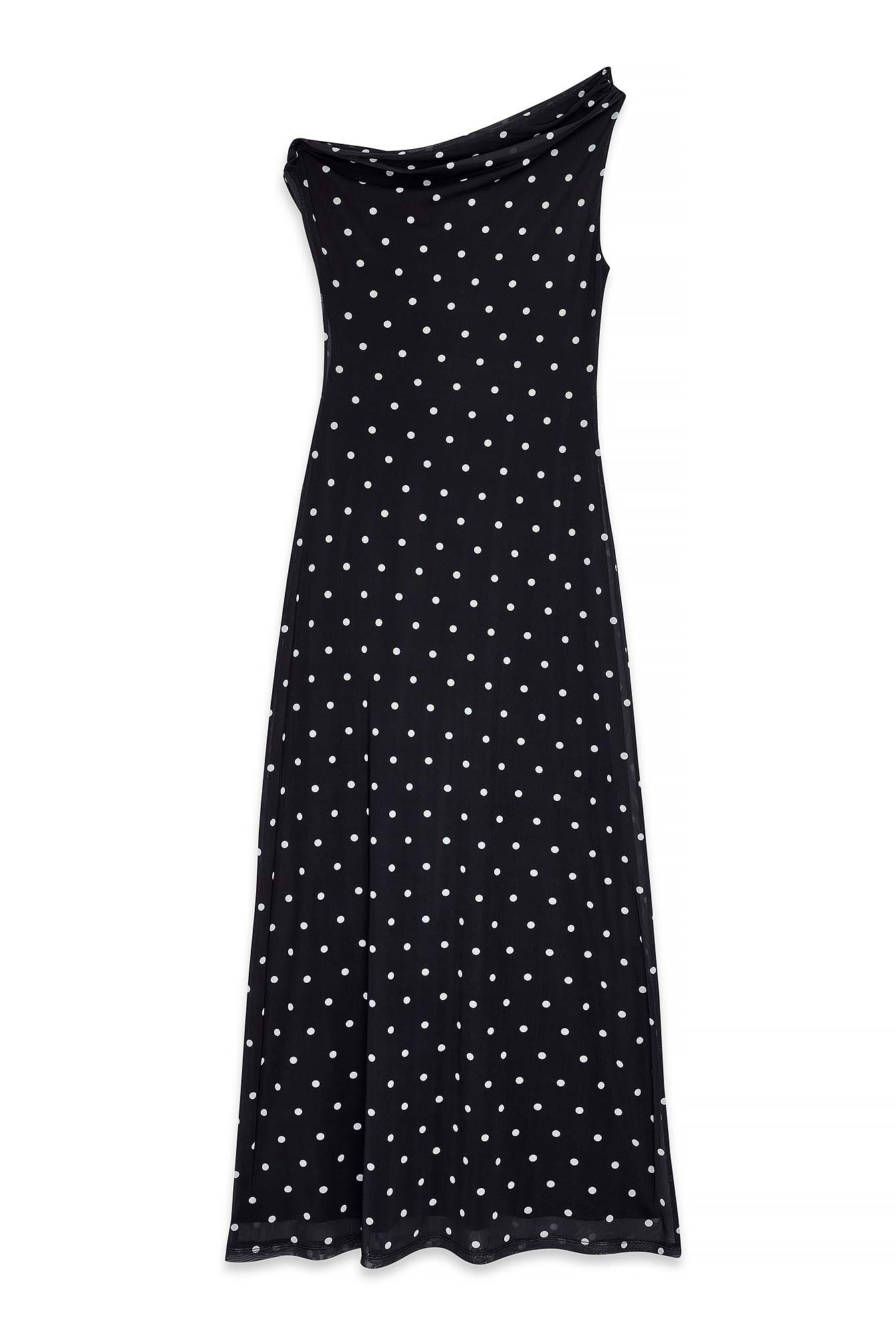 White/Black Dot Draperad maxiklänning i mesh