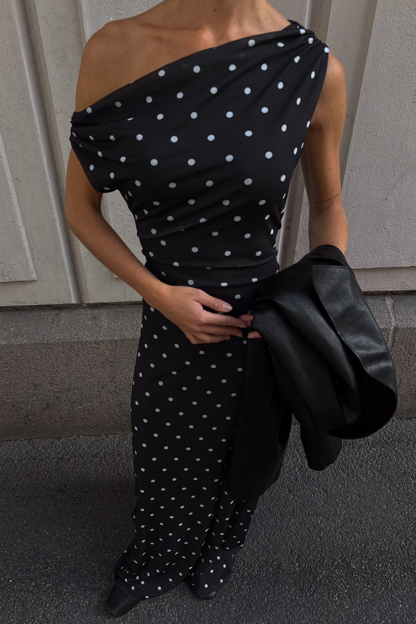 Draped Maxi Mesh Dress - Draped Dresses - Black/Dotted - XS Draped Maxi Mesh Dress - Draped Dresses - Black/Dotted - XS