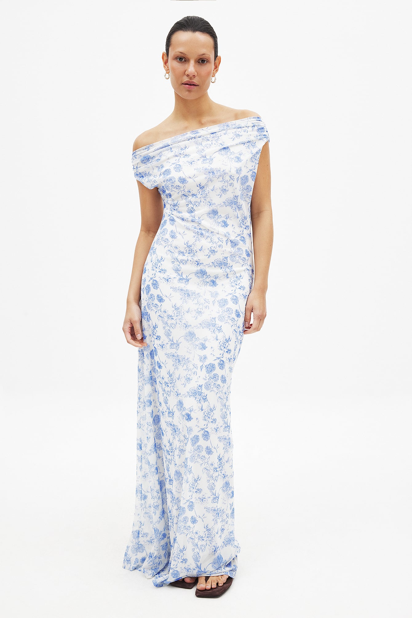 Draped Maxi Mesh Dress Flower | NA-KD Draped Maxi Mesh Dress Flower | NA-KD