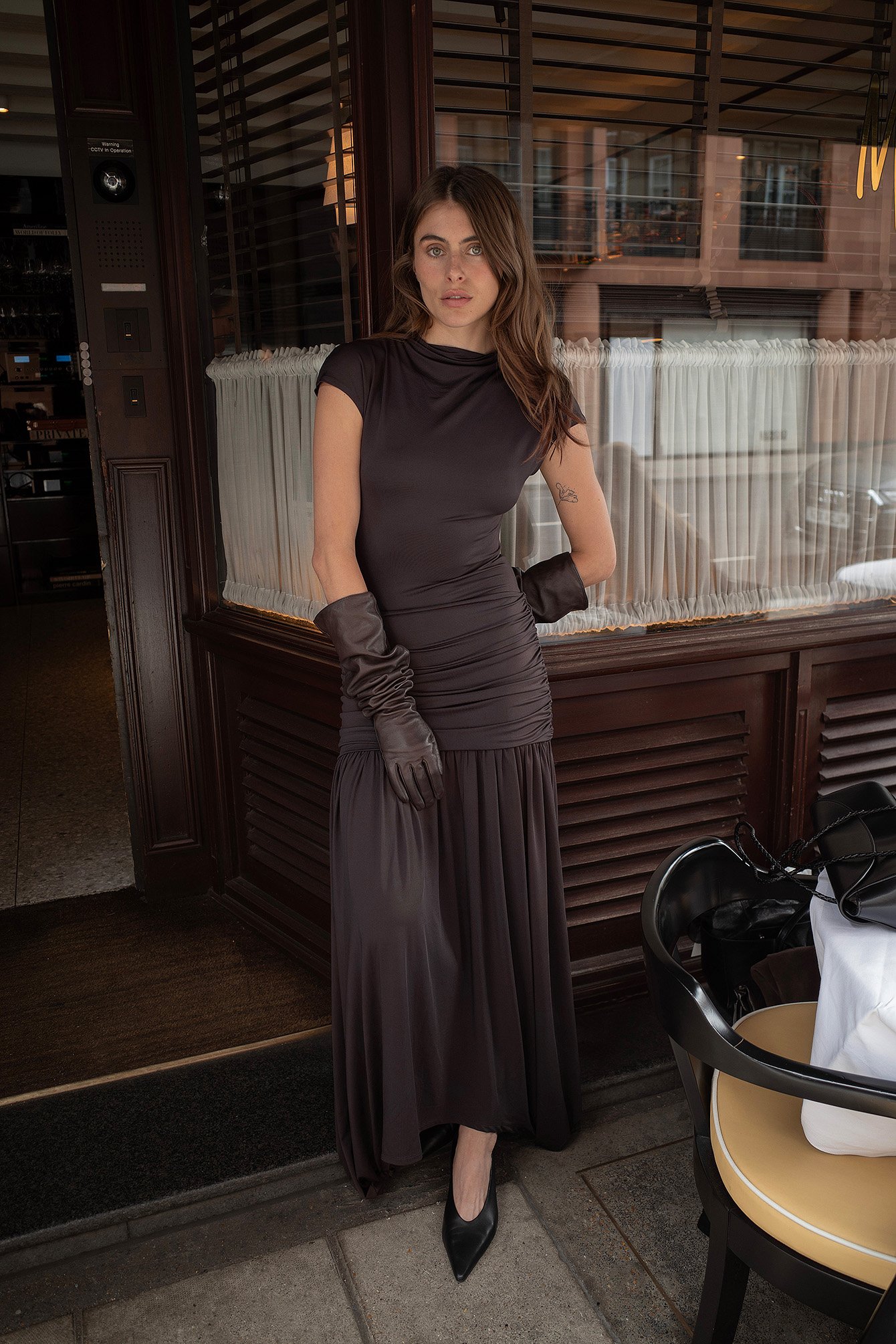 NA-KD Draped Short Sleeve Maxi Dress - Draped Dresses - Brown - L (EU 42-44) - NA-KD / NAKD