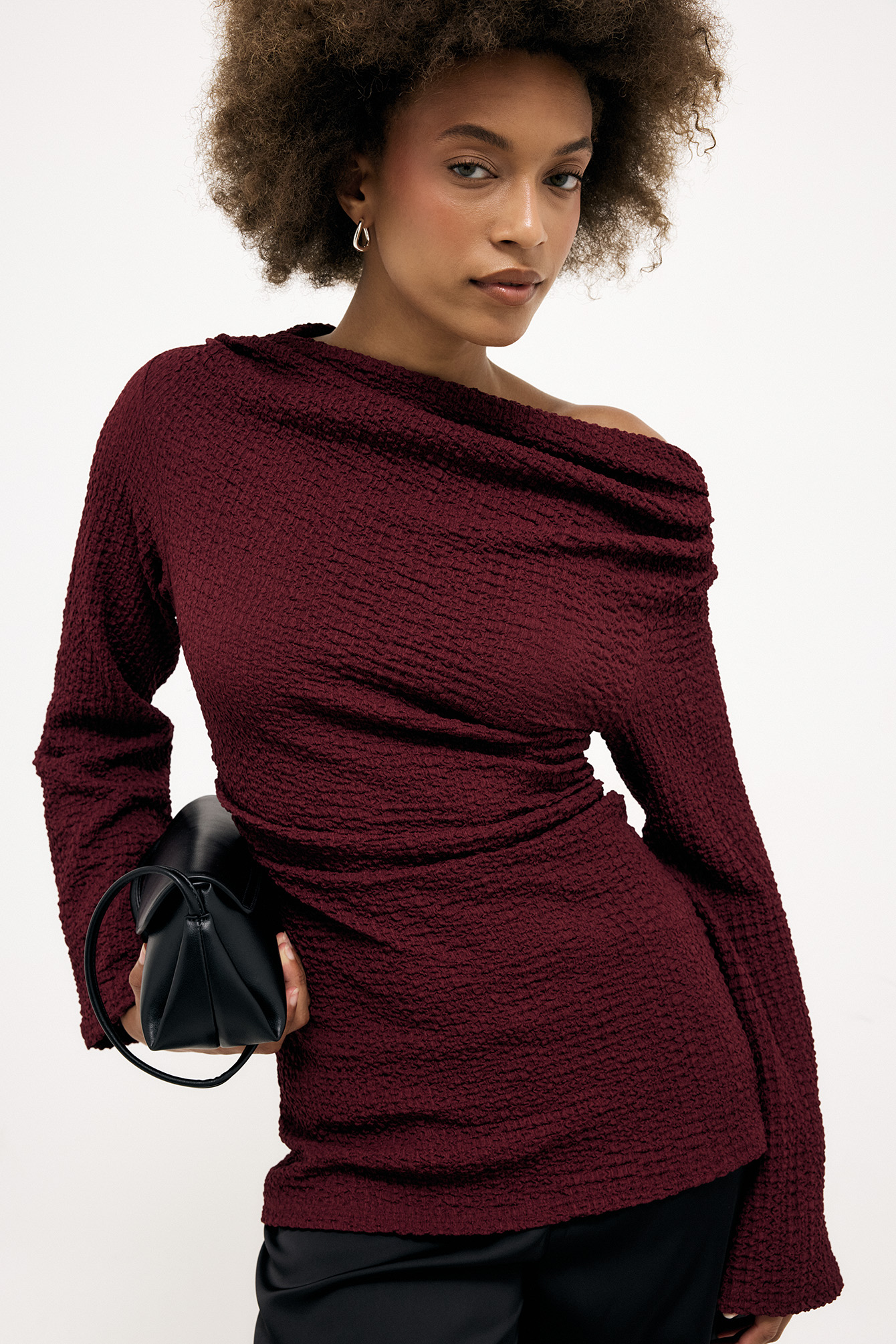 Strukturerad långärmad topp med drapering - Set - Burgundy - XS - NA-KD / NAKD
