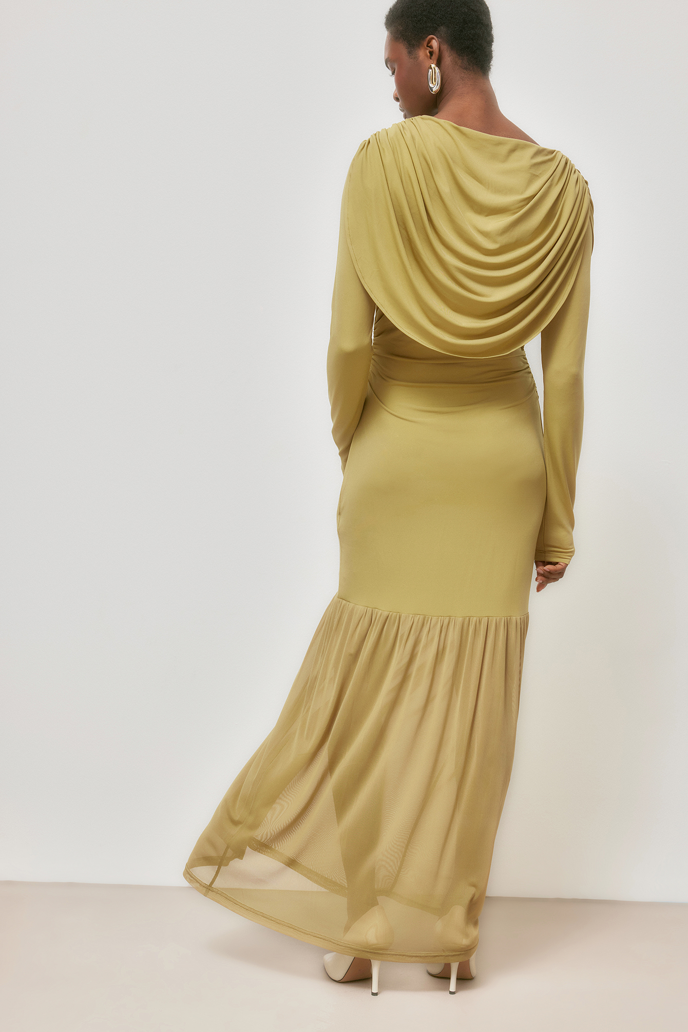 Draped Midi Dress Beige | NA-KD