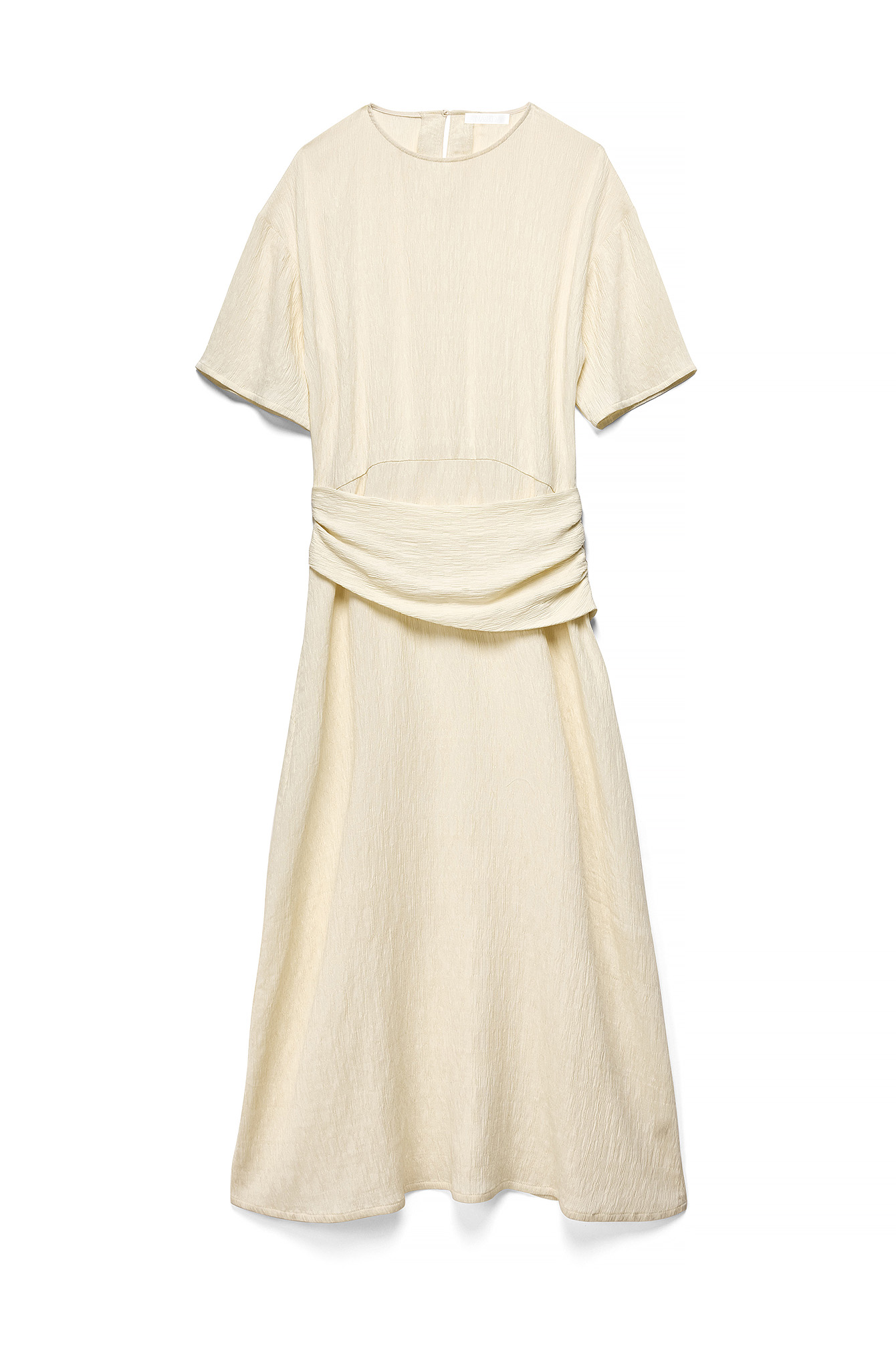 Cream Draped Short Sleeve Maxi Dress