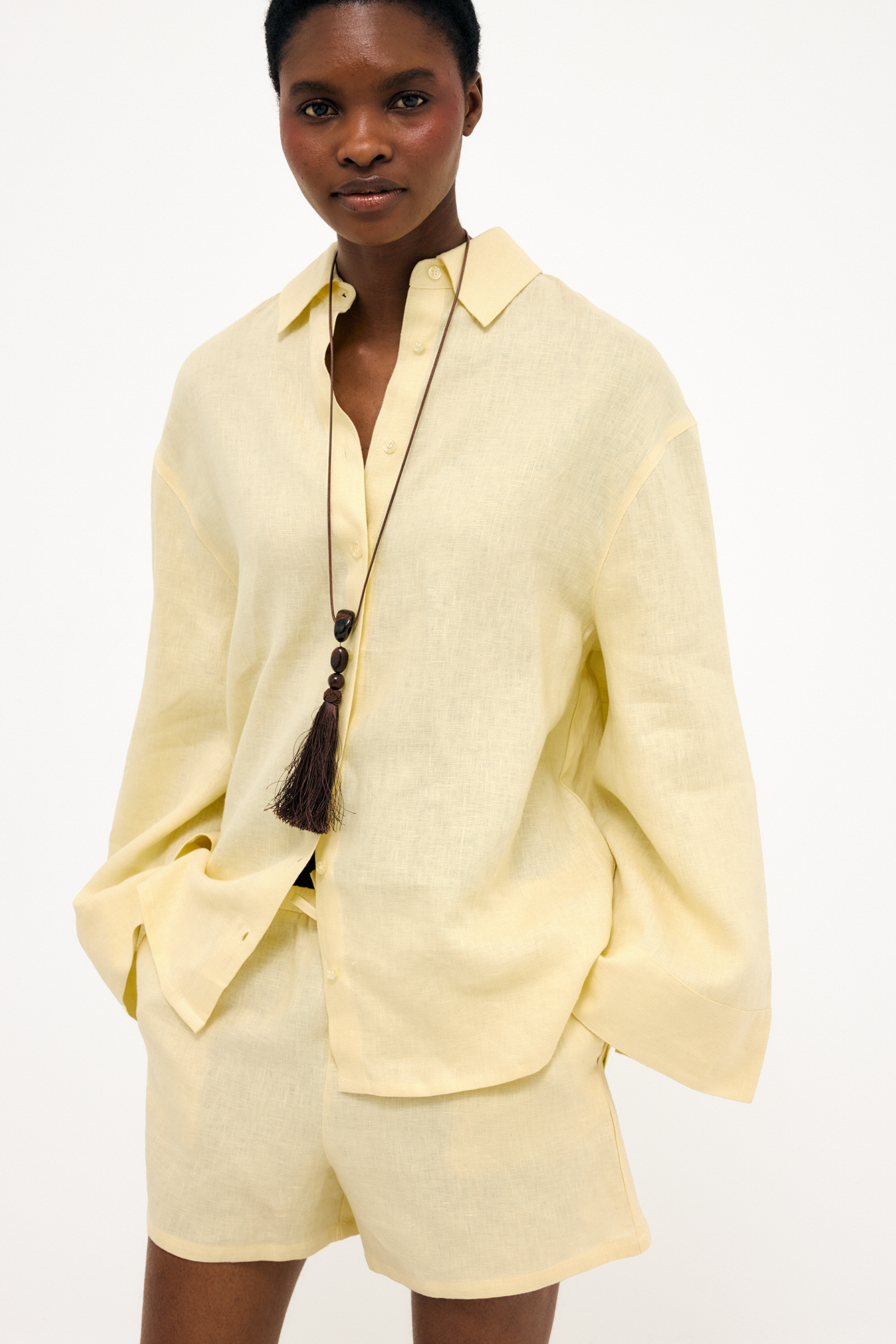 Premium Selection Drawstring Linen Shorts - Linen Clothing - Yellow - EU 42 - NA-KD / NAKD
