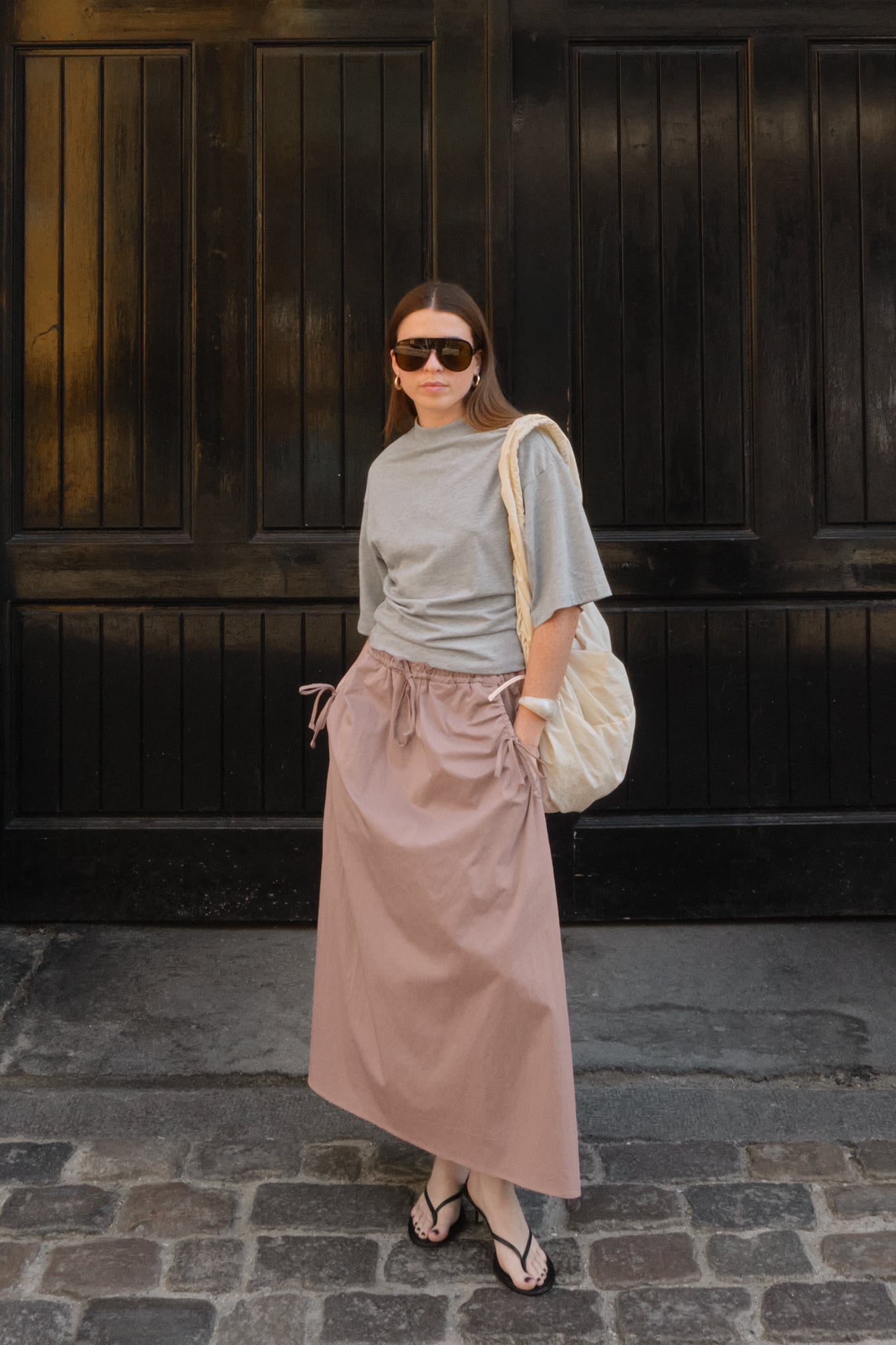 Drawstring detail maxi skirt mauve — kjol med fickor från NA-KD