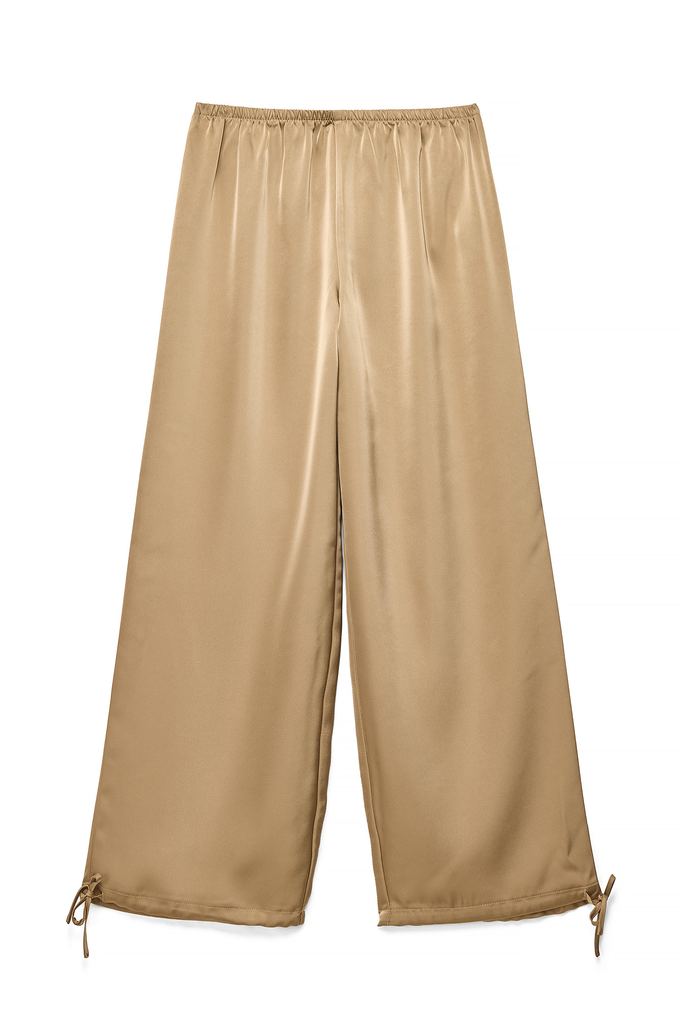 Beige Drawstring Detail Satin Trousers