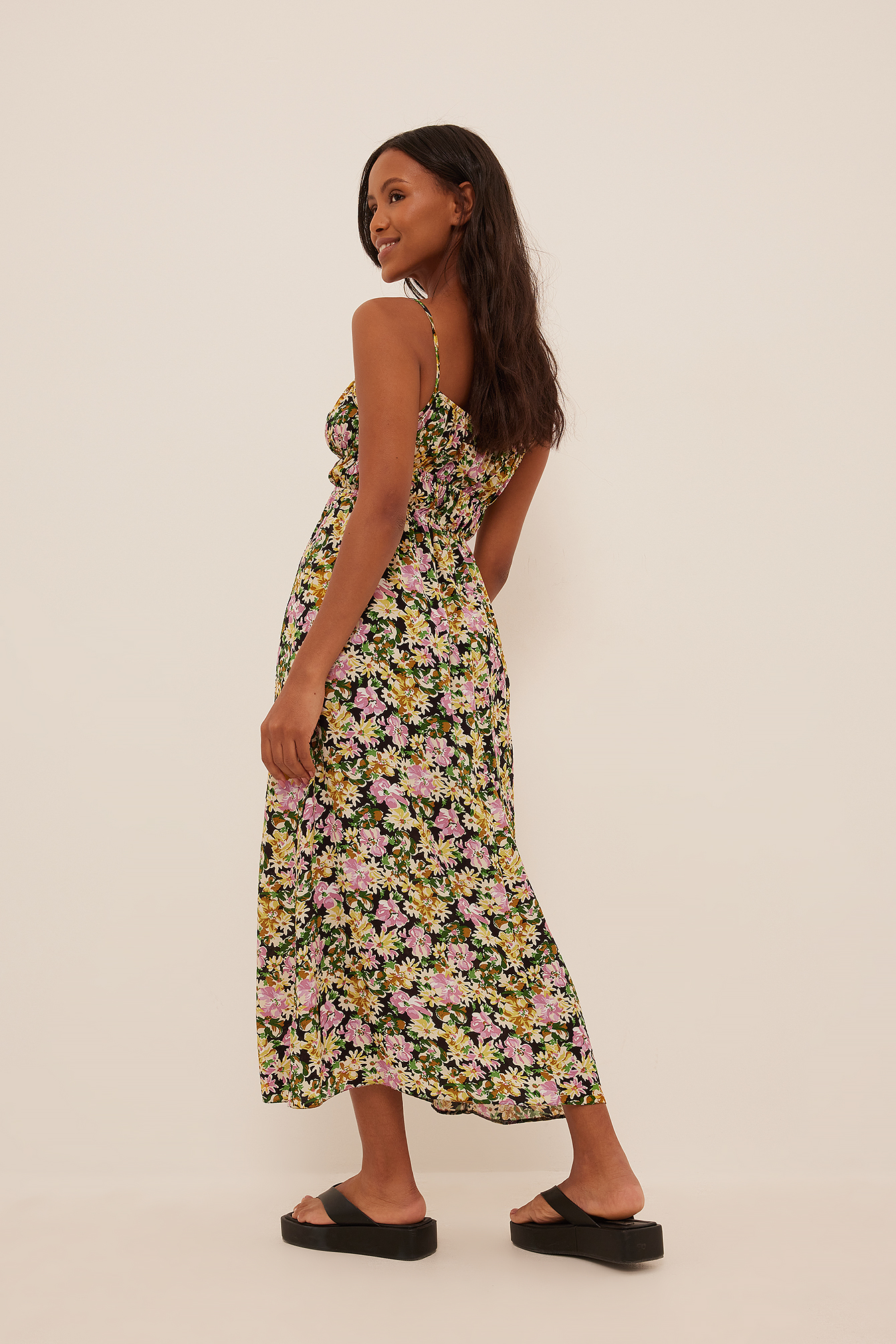 Drawstring Tie Chest Smock Midi Dress 