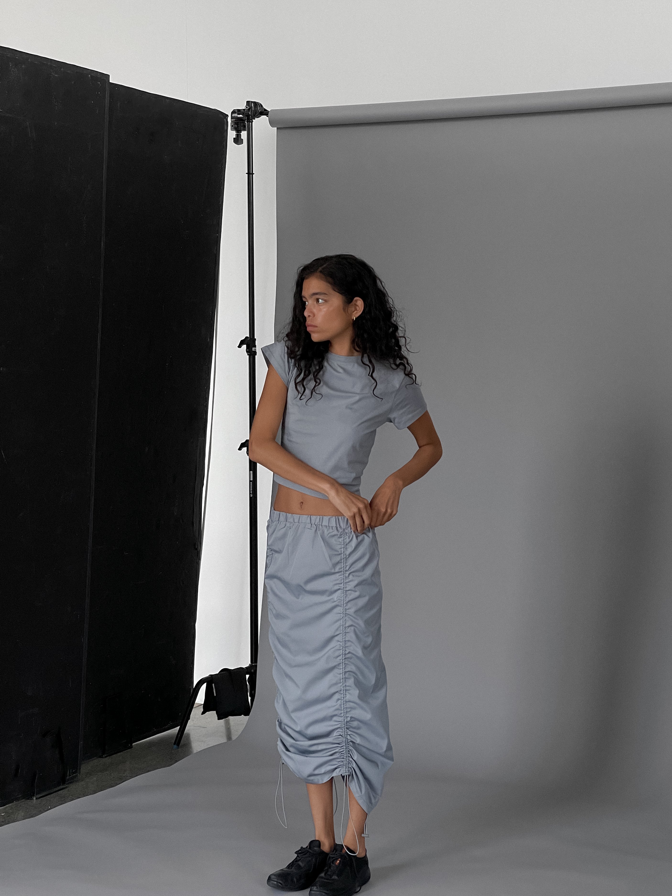 Grey Drawstring Detail Maxi Skirt