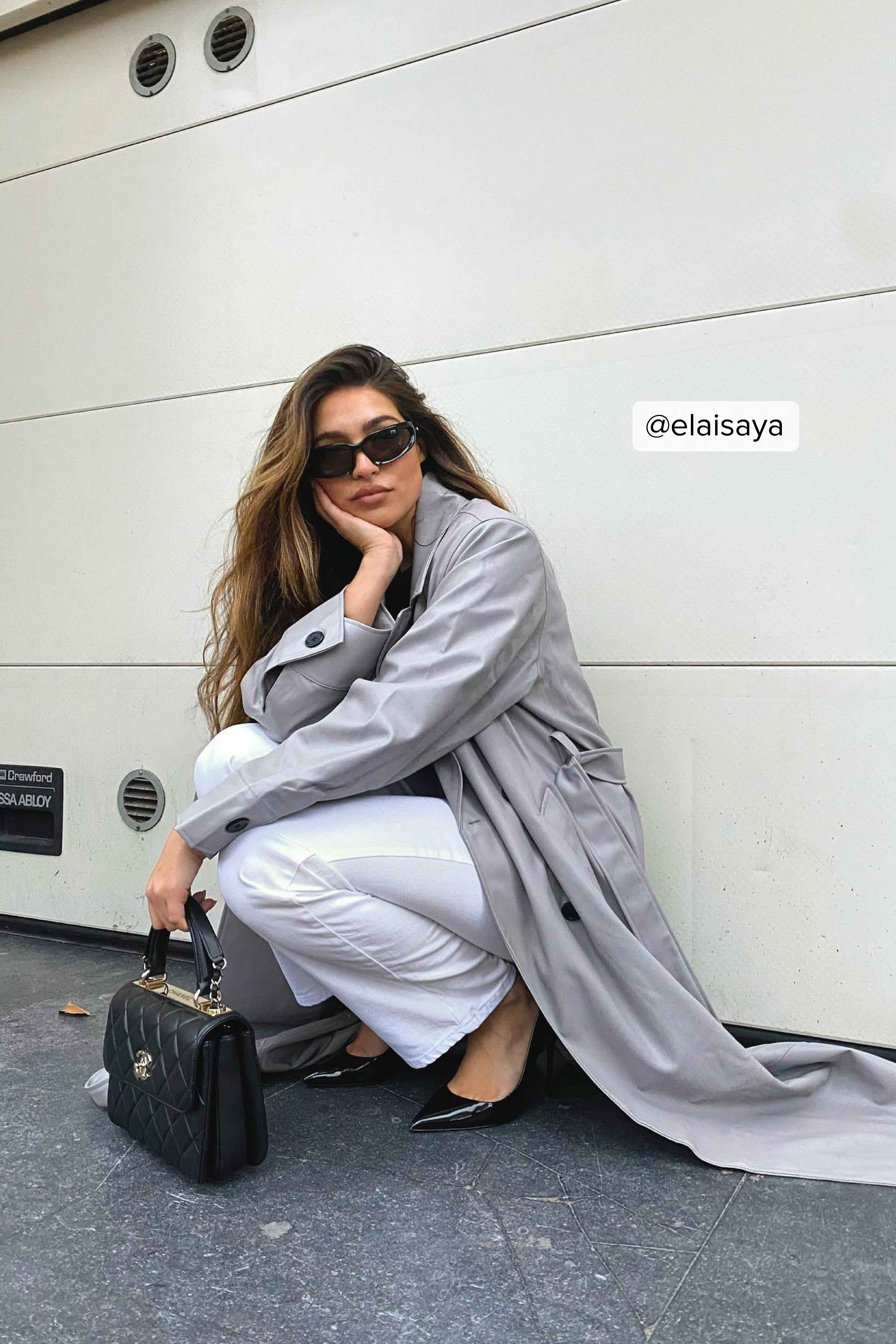 Grey Padded Shoulder Pu Trench