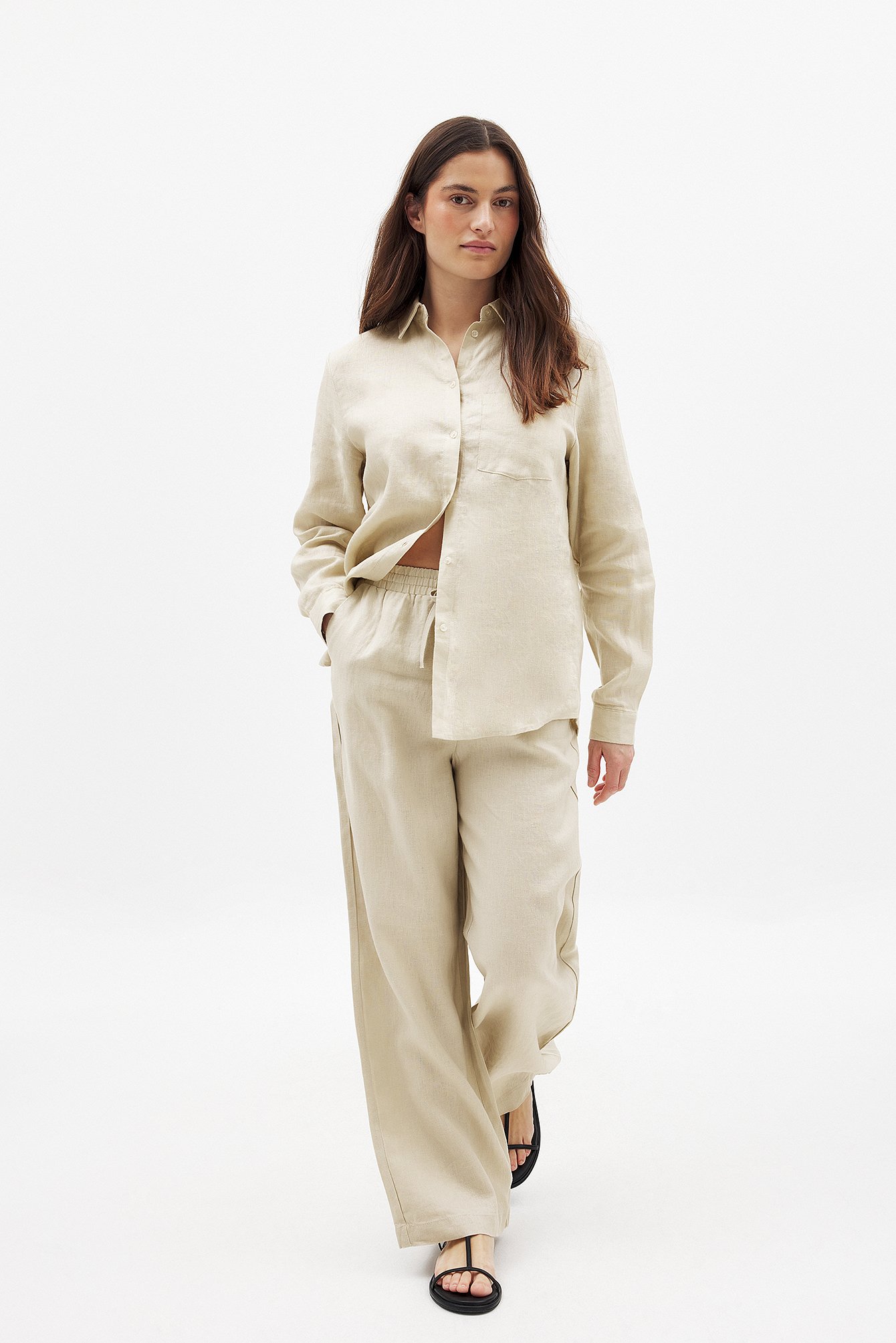 NA-KD Linnebyxor med elastisk midja - Linnebyxor - Beige - EU 38 - NA-KD / NAKD