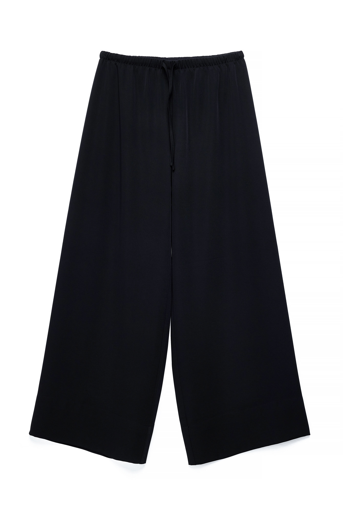 Navy Elastic Waist Mid Rise Fluid Pants