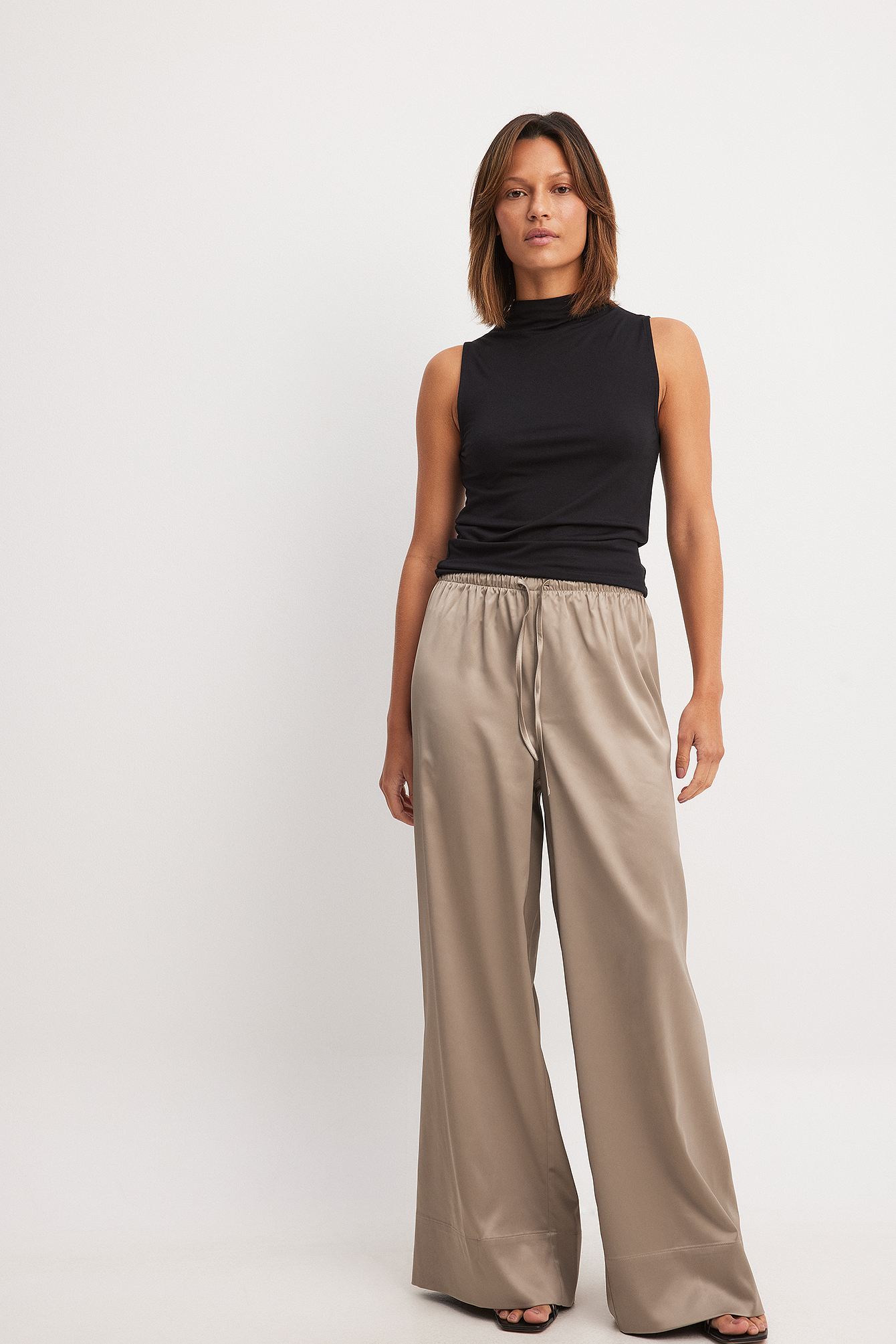 NA-KD Elastic Waist Mid Rise Satin Pants - Summer Sets - Brown - EU 42 - NA-KD / NAKD