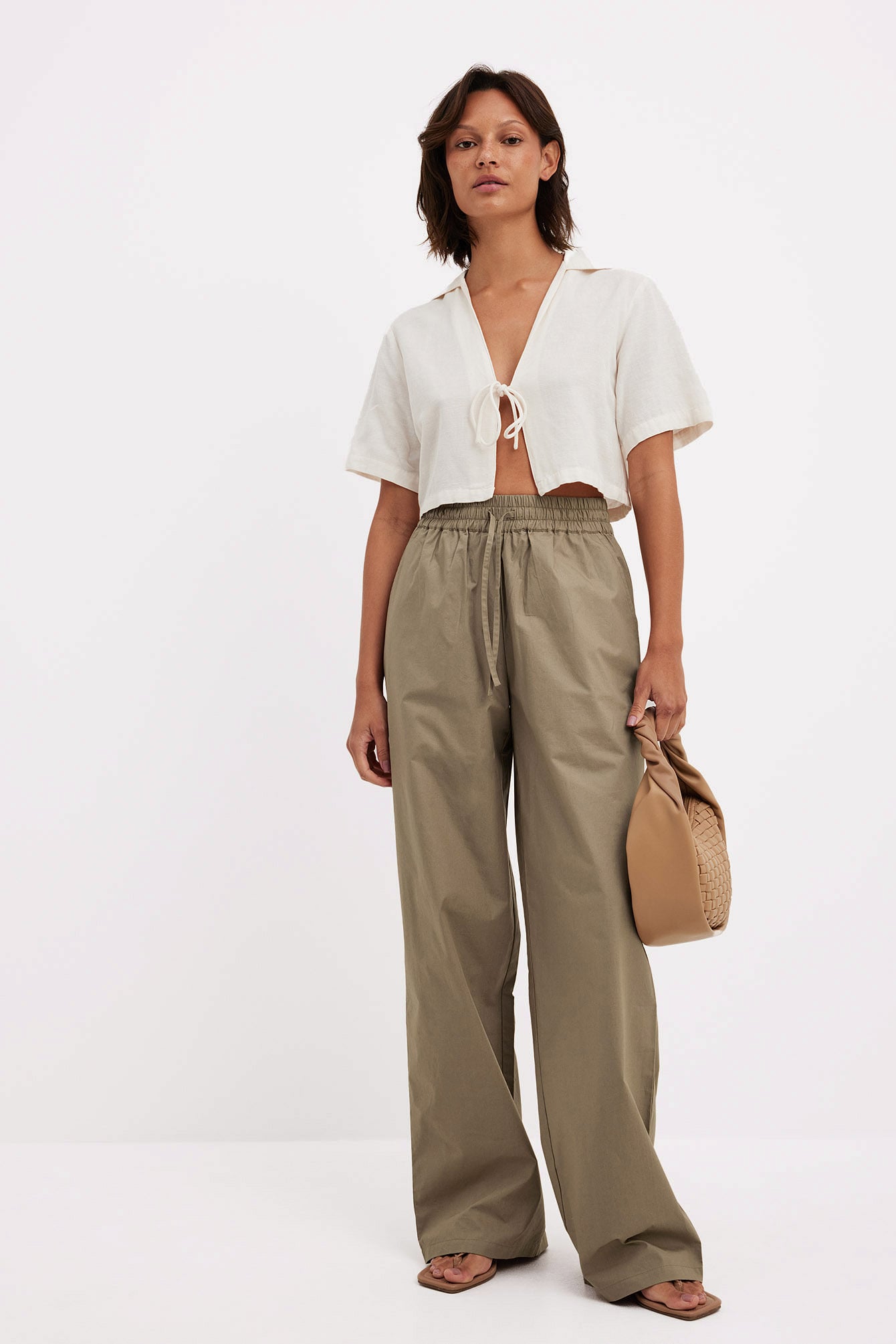 NA-KD Baumwollhose mit elastischem Bund - Sommerhosen - Beige - EU 36 - NA-KD / NAKD