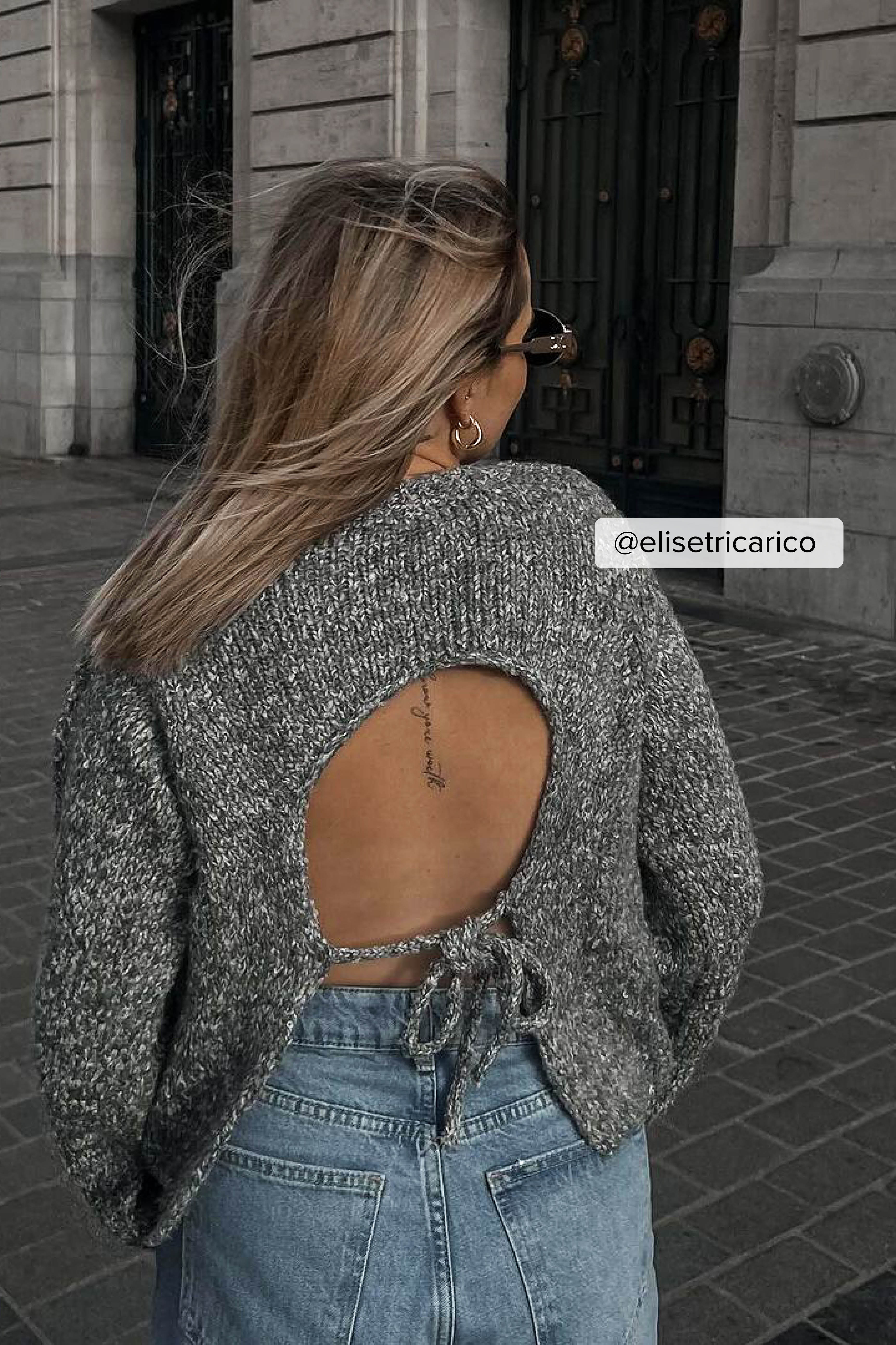 Knitted Open Back Balloon Sleeve Sweater Grey | NA-KD
