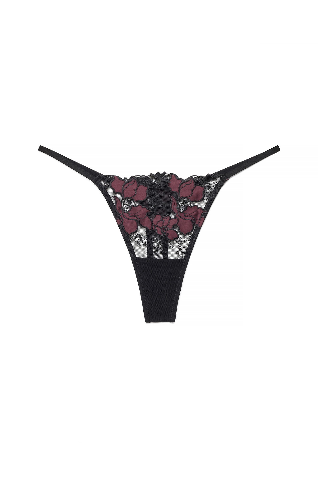 Black Embroidery Lace Thong
