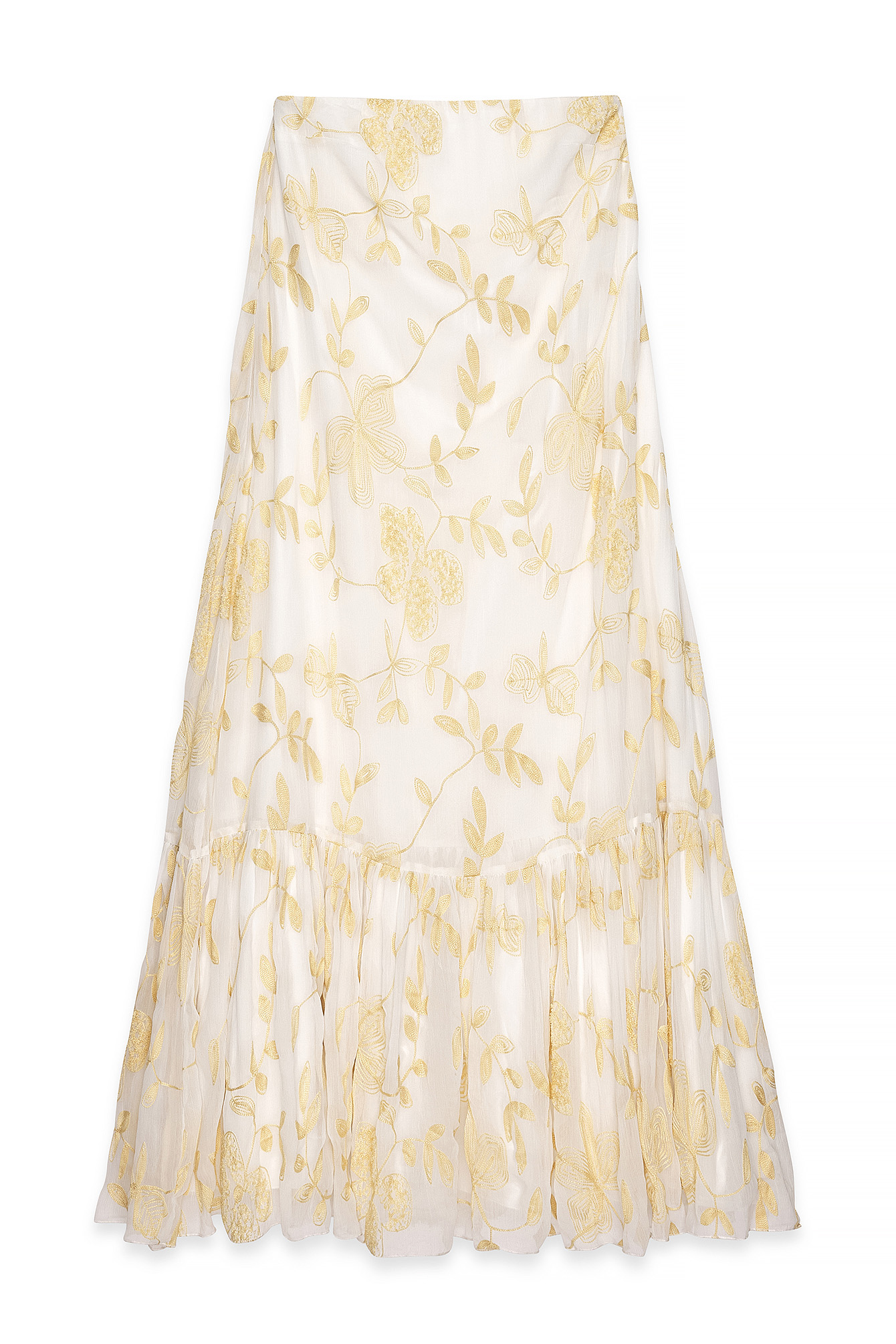 Light Yellow/Cream Brodert maxiklänning i chiffon med bandeau