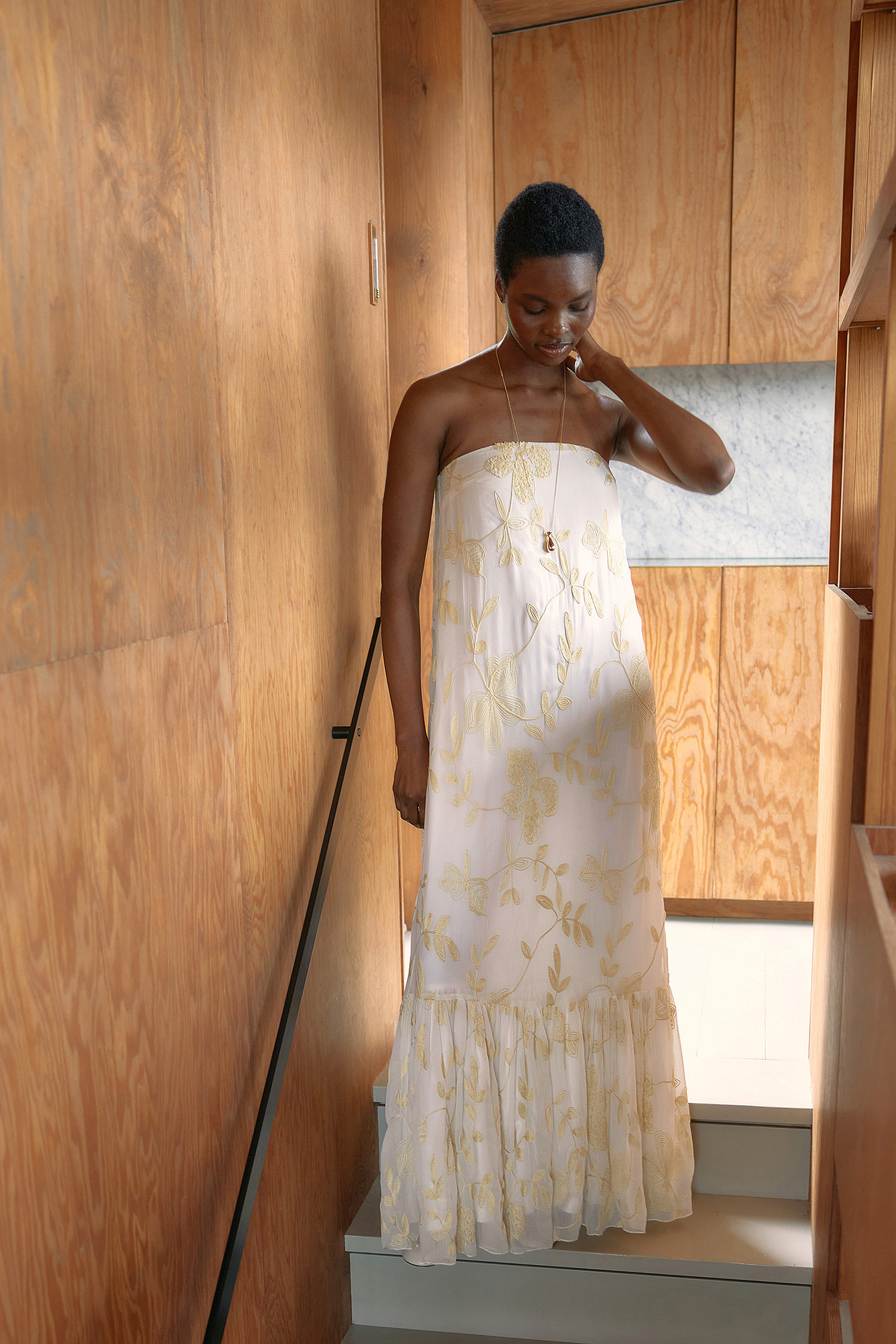 NA-KD Embroidered Chiffon Bandeau Maxi Dress - Flower Dresses - Flower - EU 34 - NA-KD / NAKD