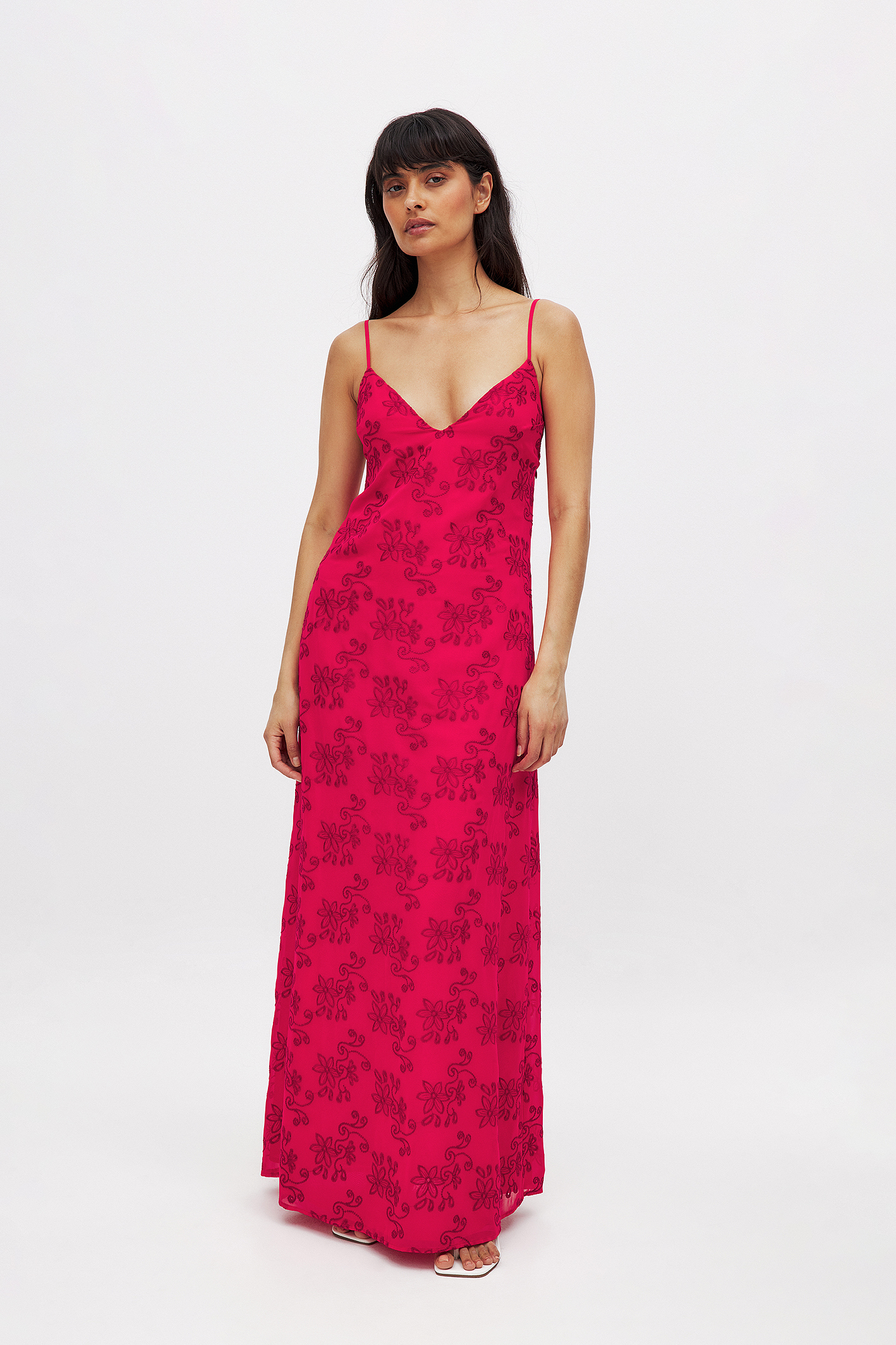 Embroidered Chiffon Slip Dress Red | NA-KD Embroidered Chiffon Slip Dress Red | NA-KD