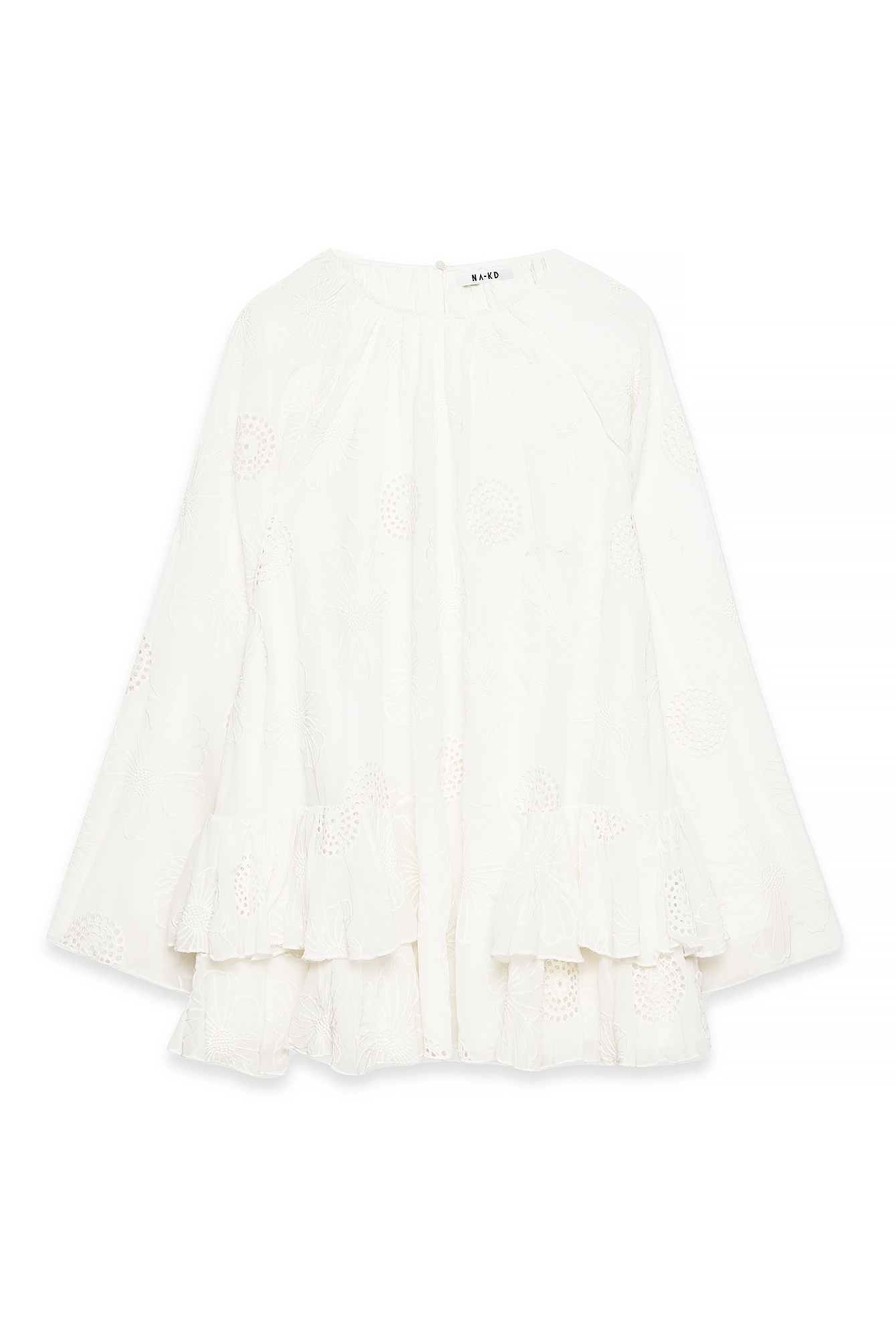 White Volymstickad miniklänning med broderi