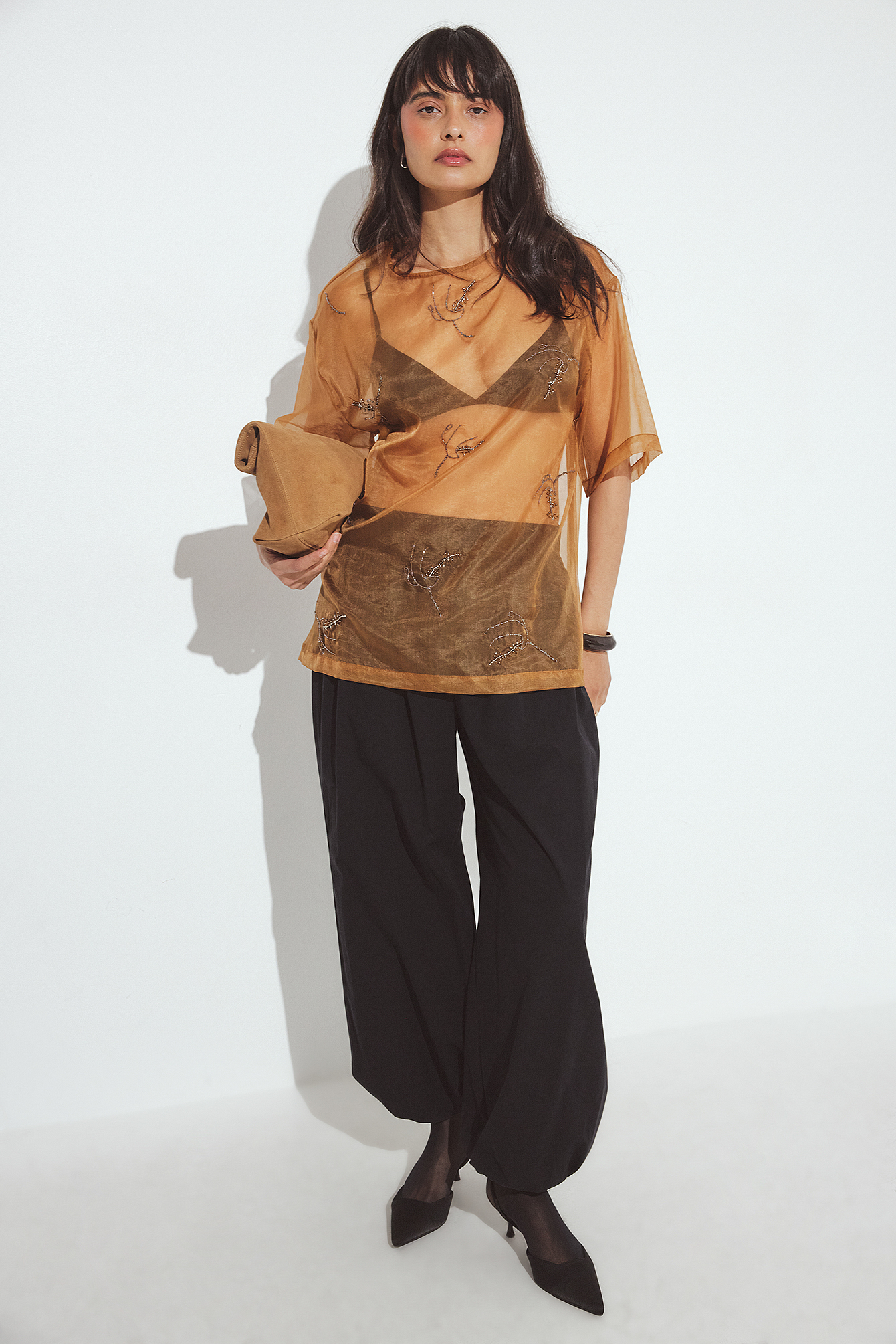 NA-KD T-shirt i organza med broderi - Nyårskläder - Orange - EU 44 - NA-KD / NAKD