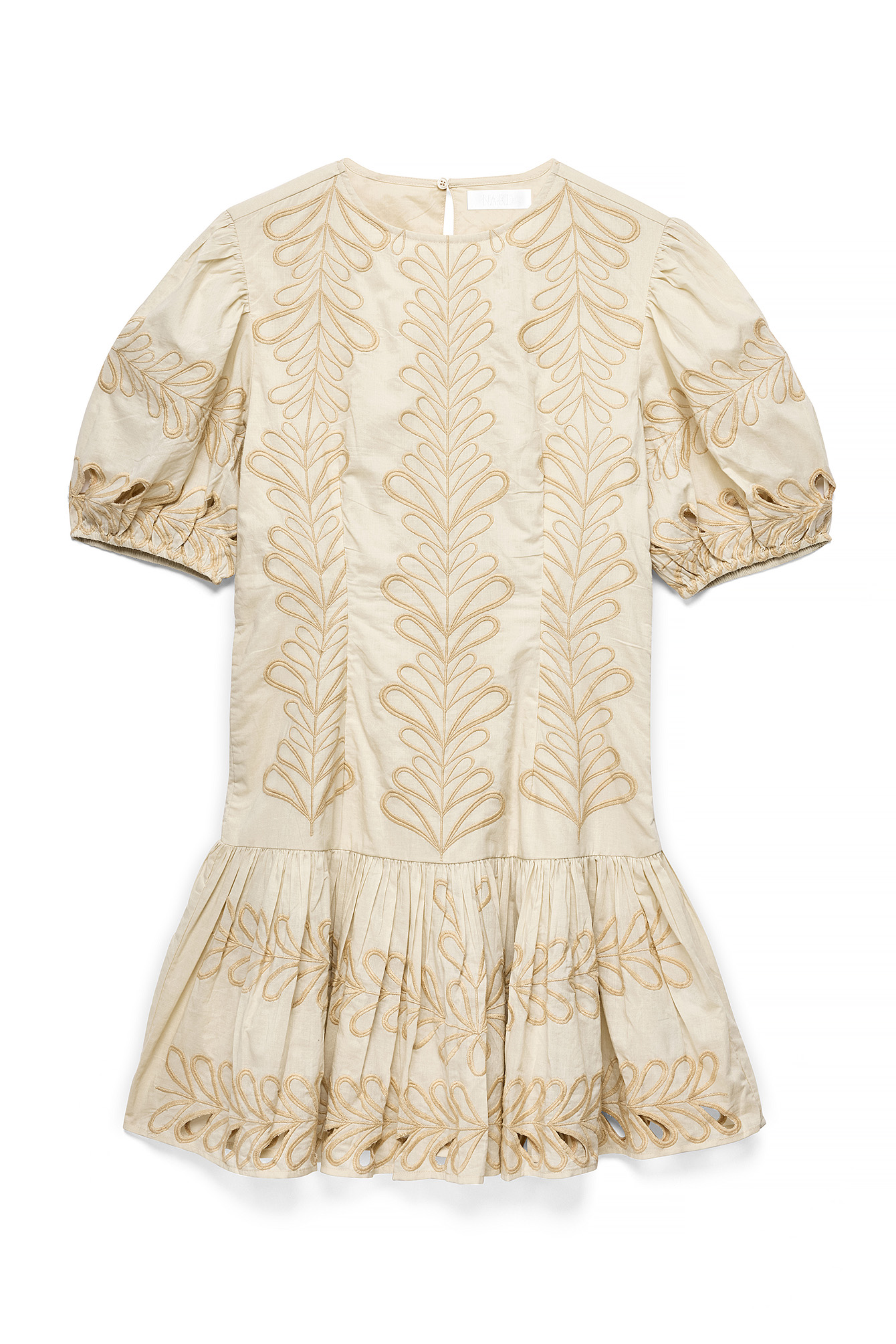 Beige Embroidery Anglaise Mini Dress