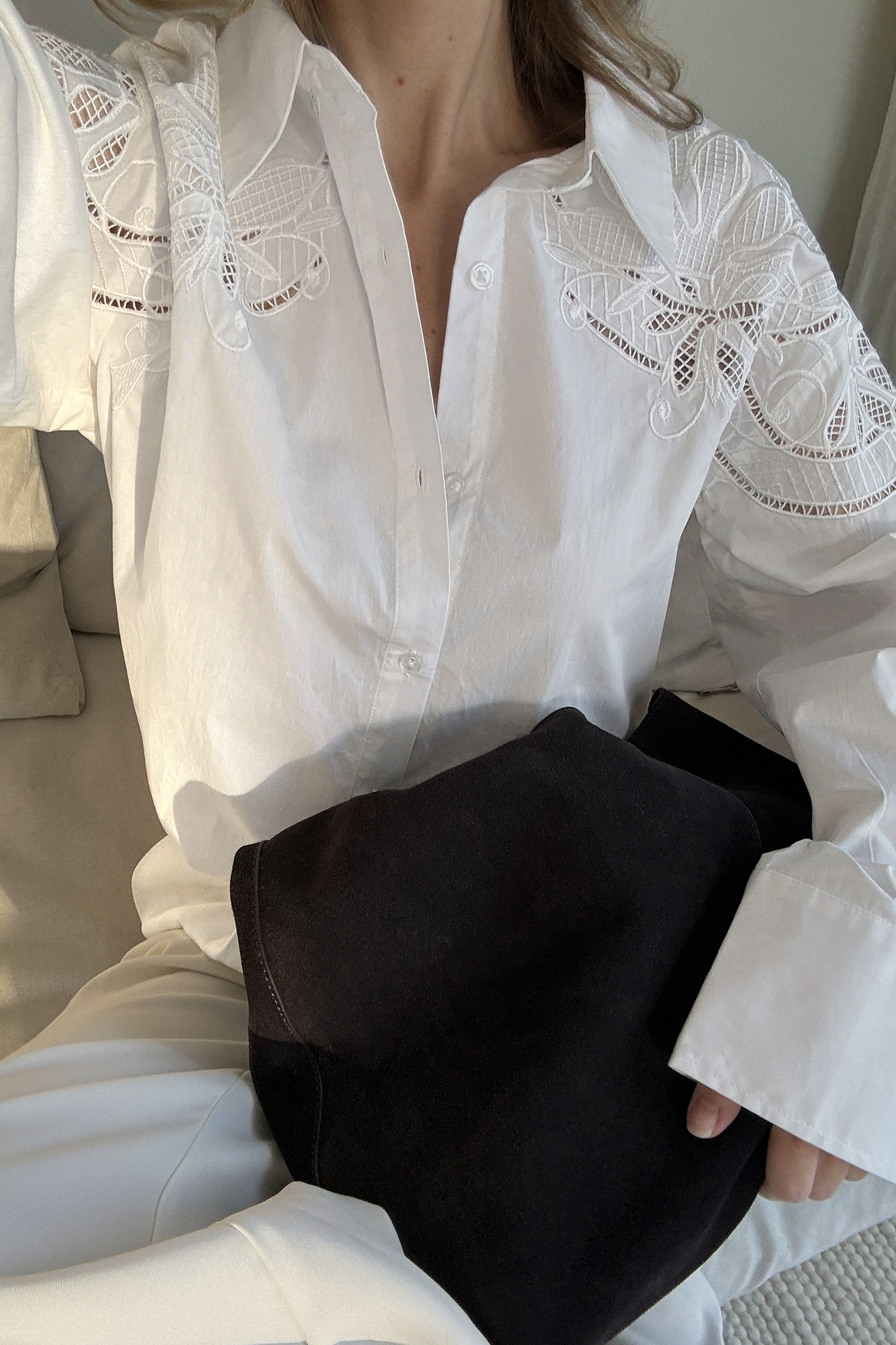 Embroidery Cotton Shirt White | NA-KD