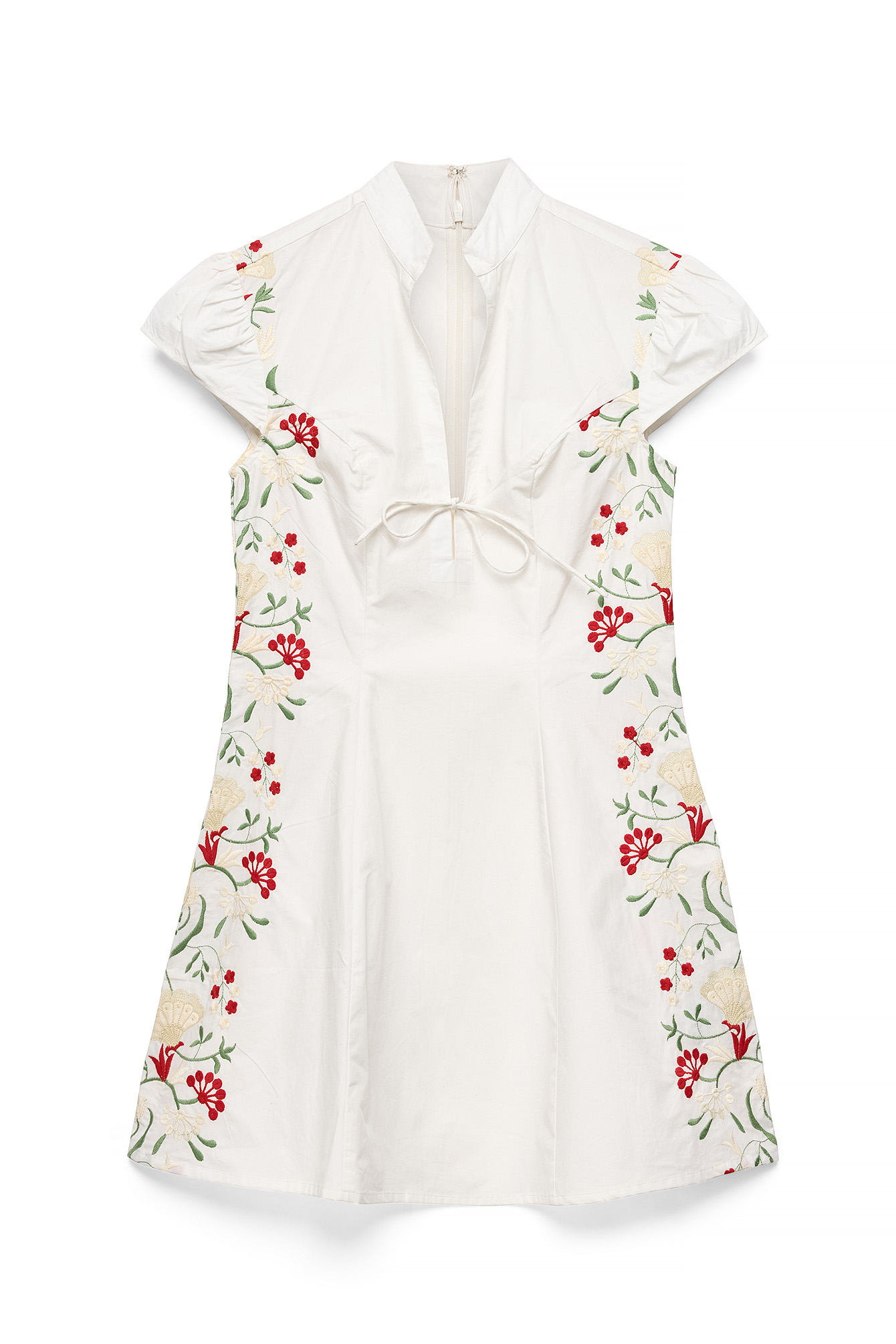 White Embroidery Tie Detail Mini Dress