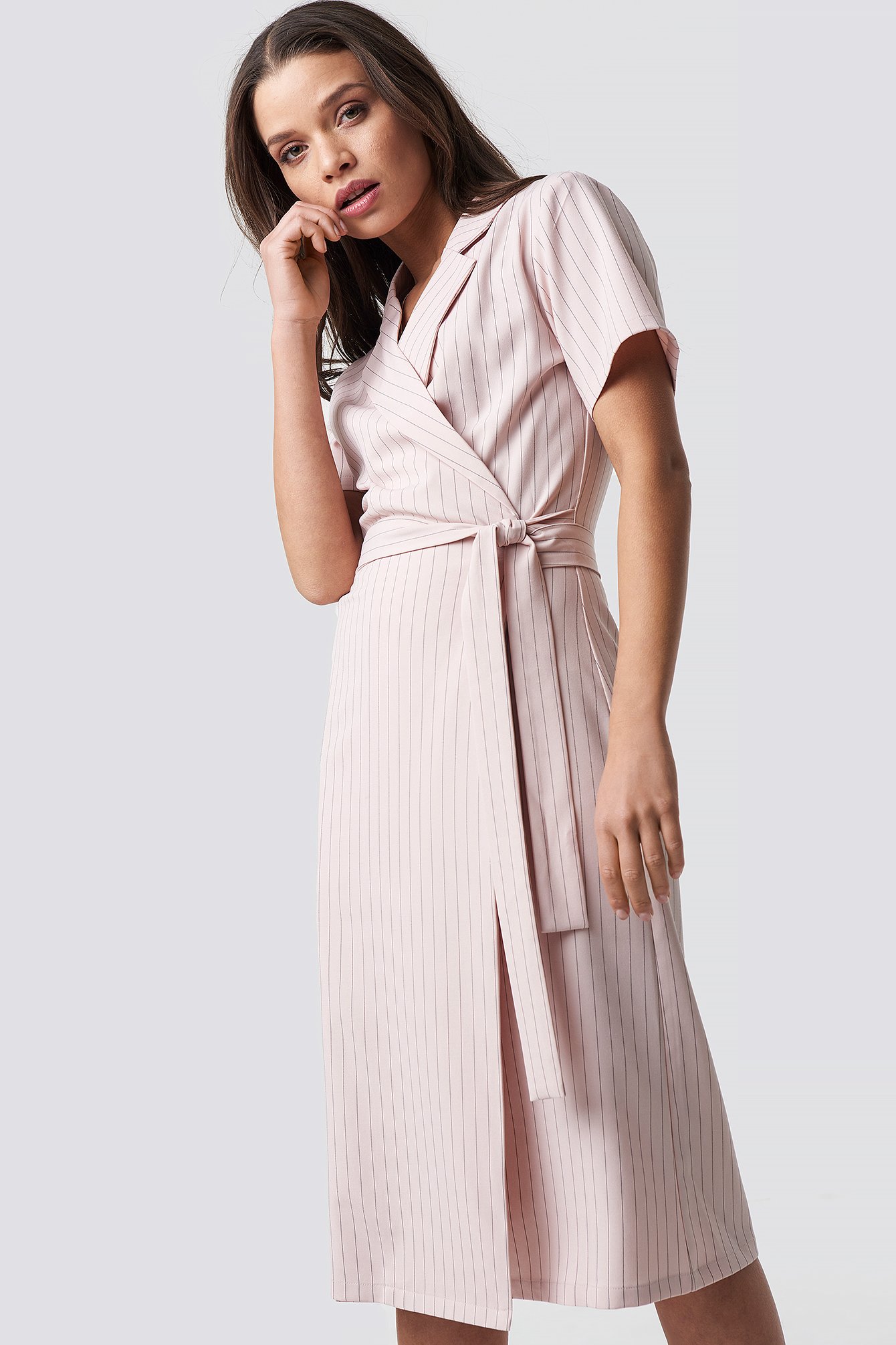 Pink Pinstriped Wrapped Dress