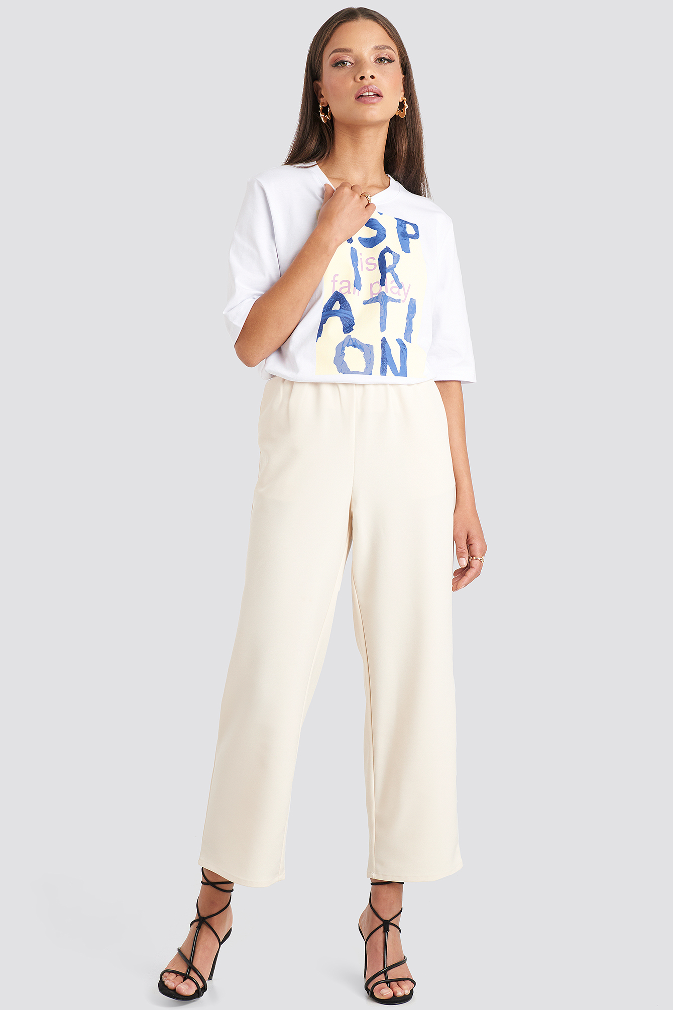 Elastic Waistseam Cropped Pants Off White