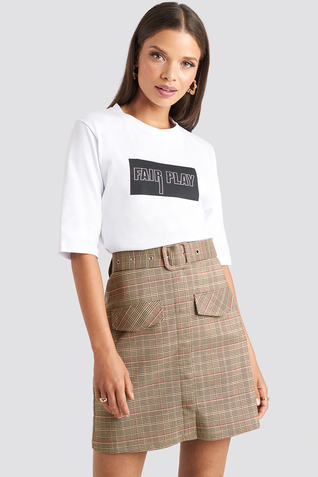 Front Pocket Checked Skirt Checkered