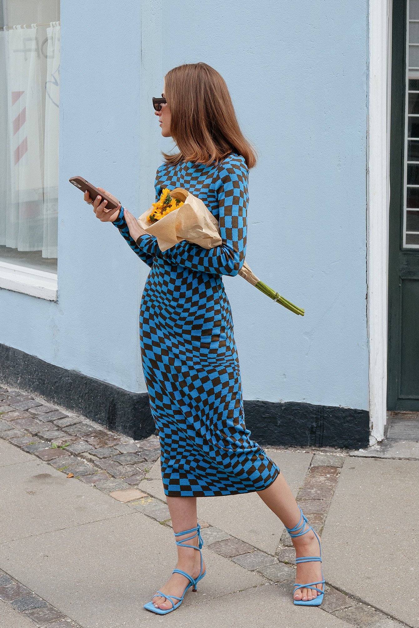 Checkered Gebreide jurk met lange mouwen