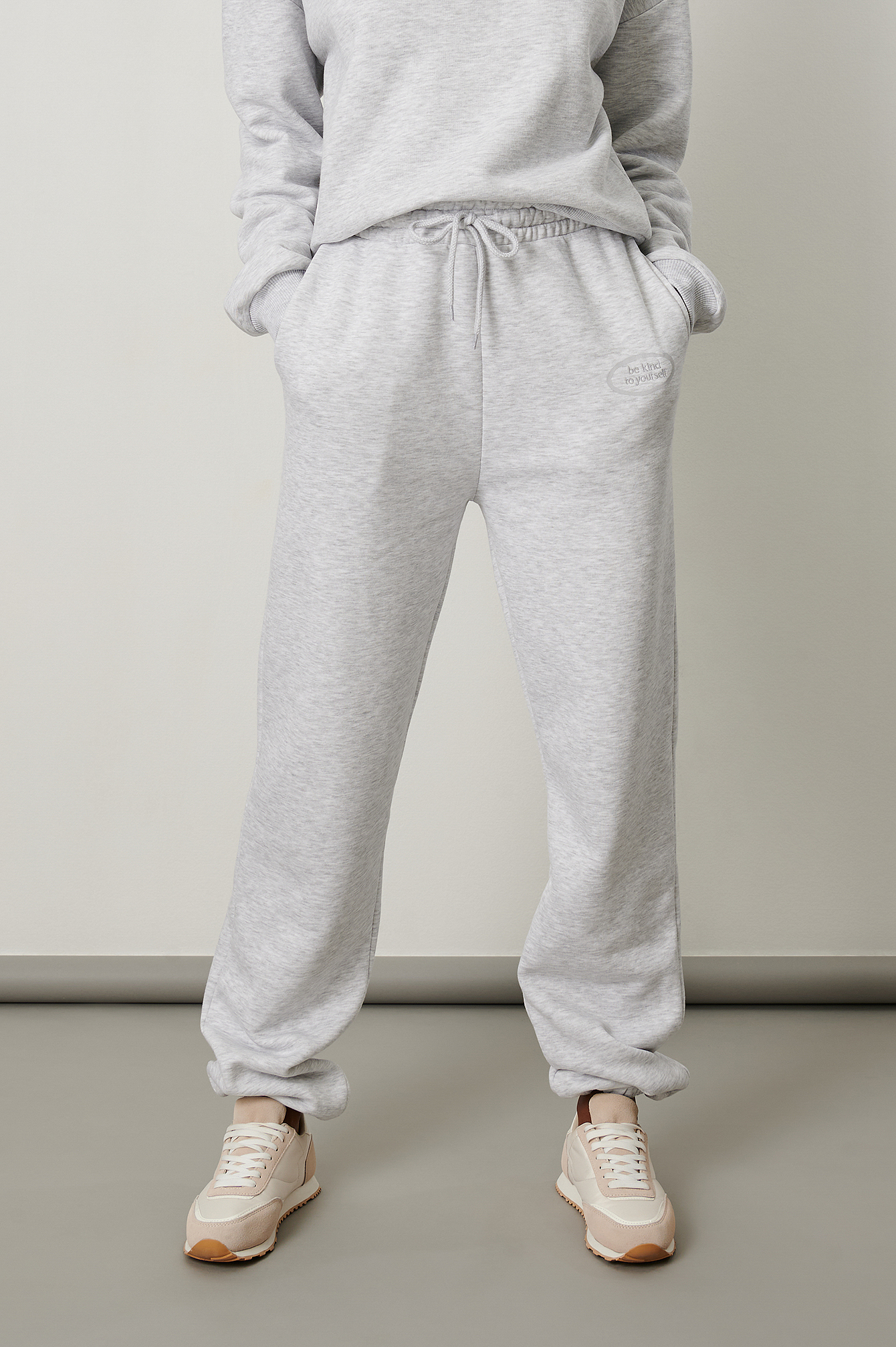 Melange Cotton Sweatpants Grey | na-kd.com