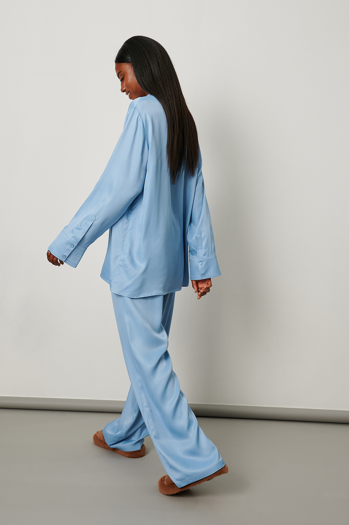 Straight Satin Pants Blue | na-kd.com