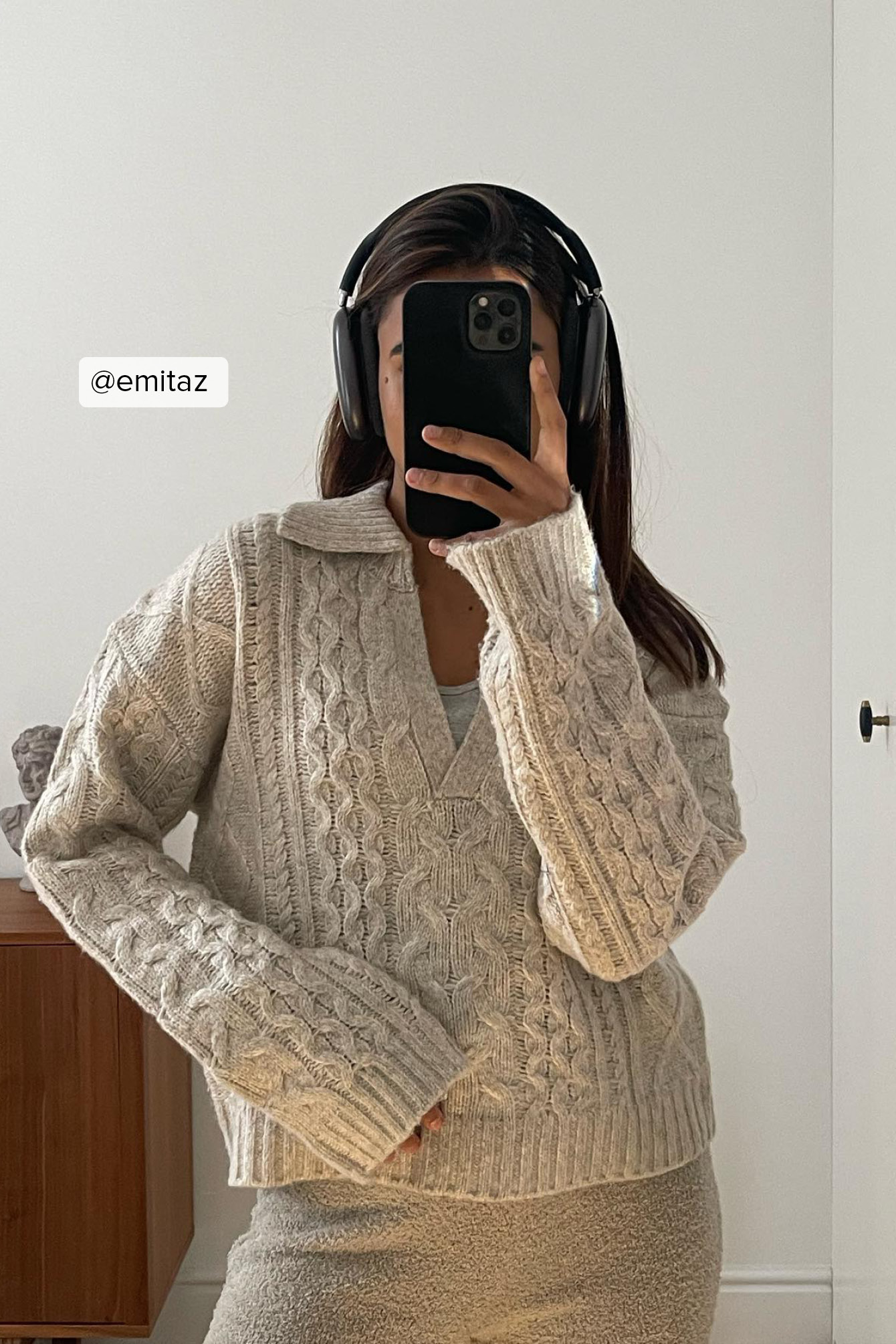 Cable Knitted Collar Sweater Beige NAKD