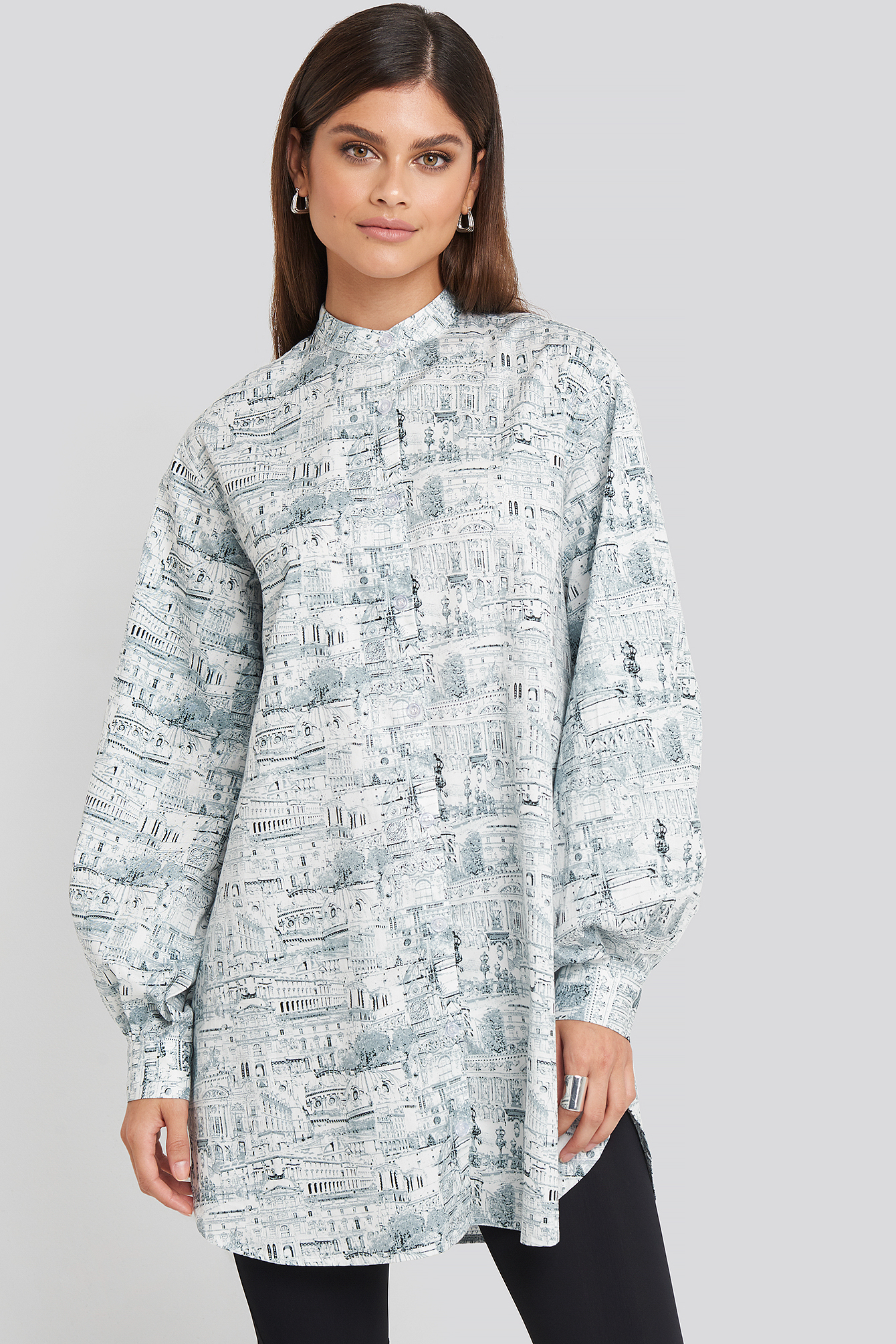Oversized Printed Cotton Shirt Dress Multicolore NAKD