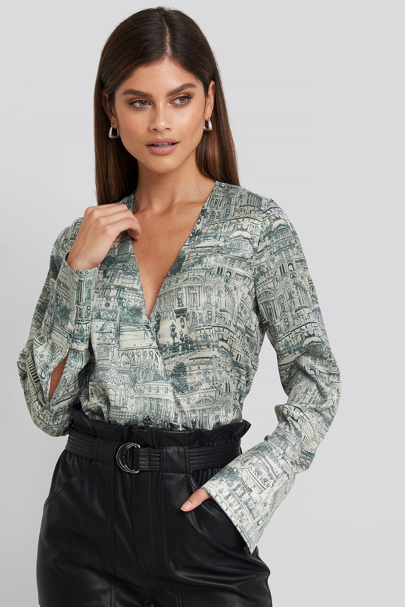 Wrap Satin Top Blue Print