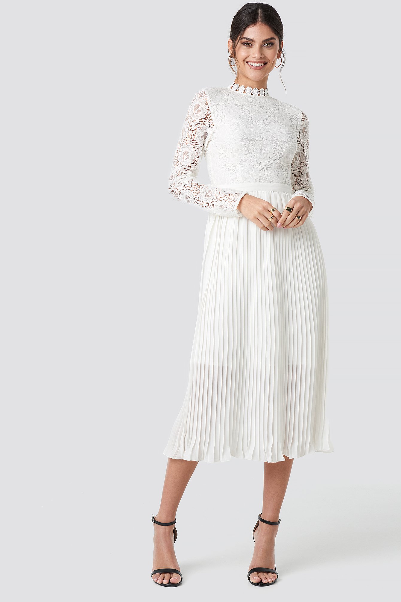 Crochet Detail Pleated Dress White | na 