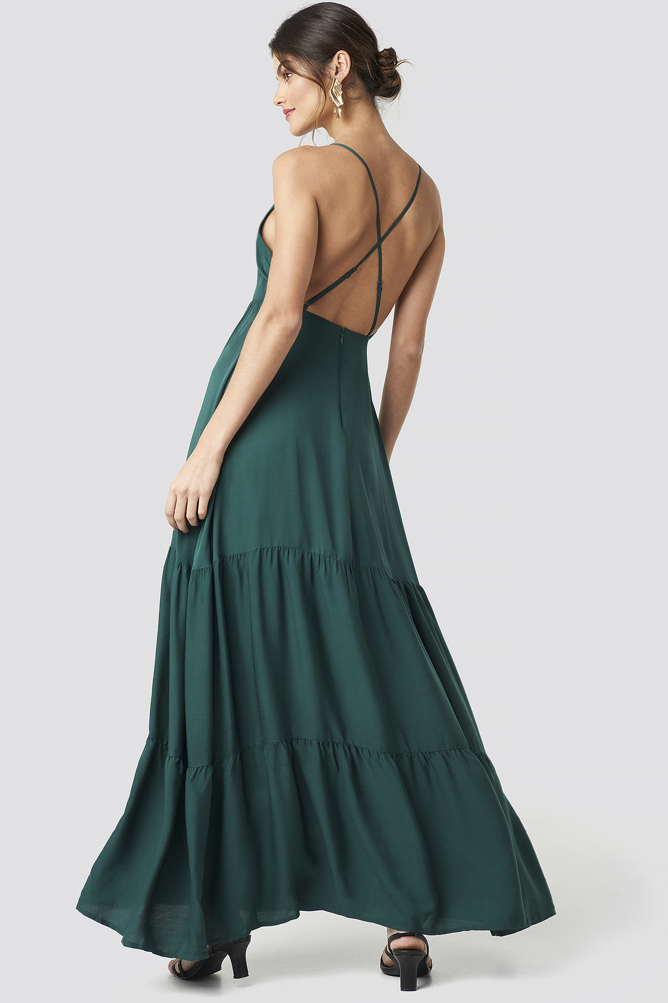 Cross Back Flowy Maxi Dress Dark Green