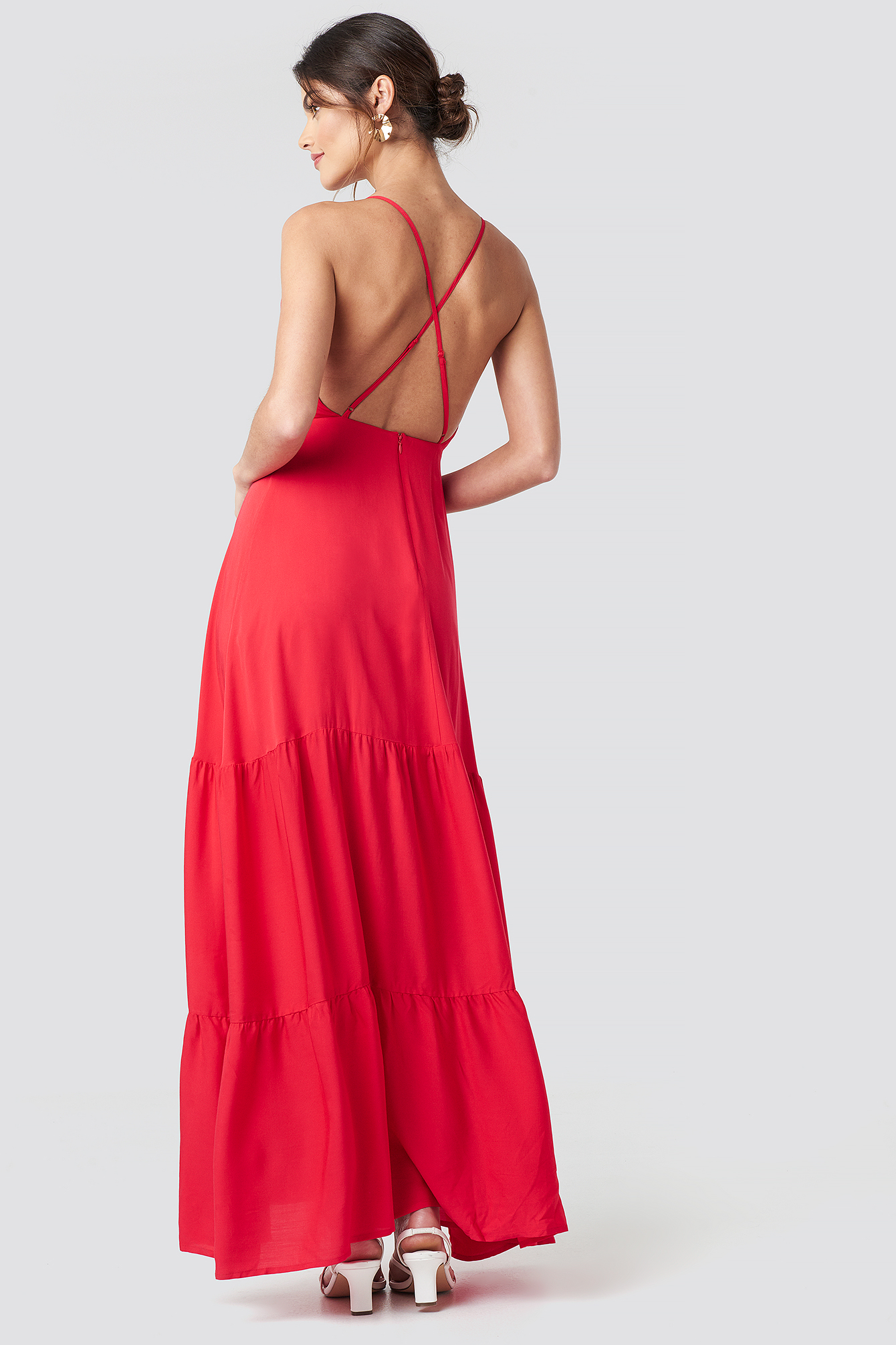 Cross Back Flowy Maxi Dress Red