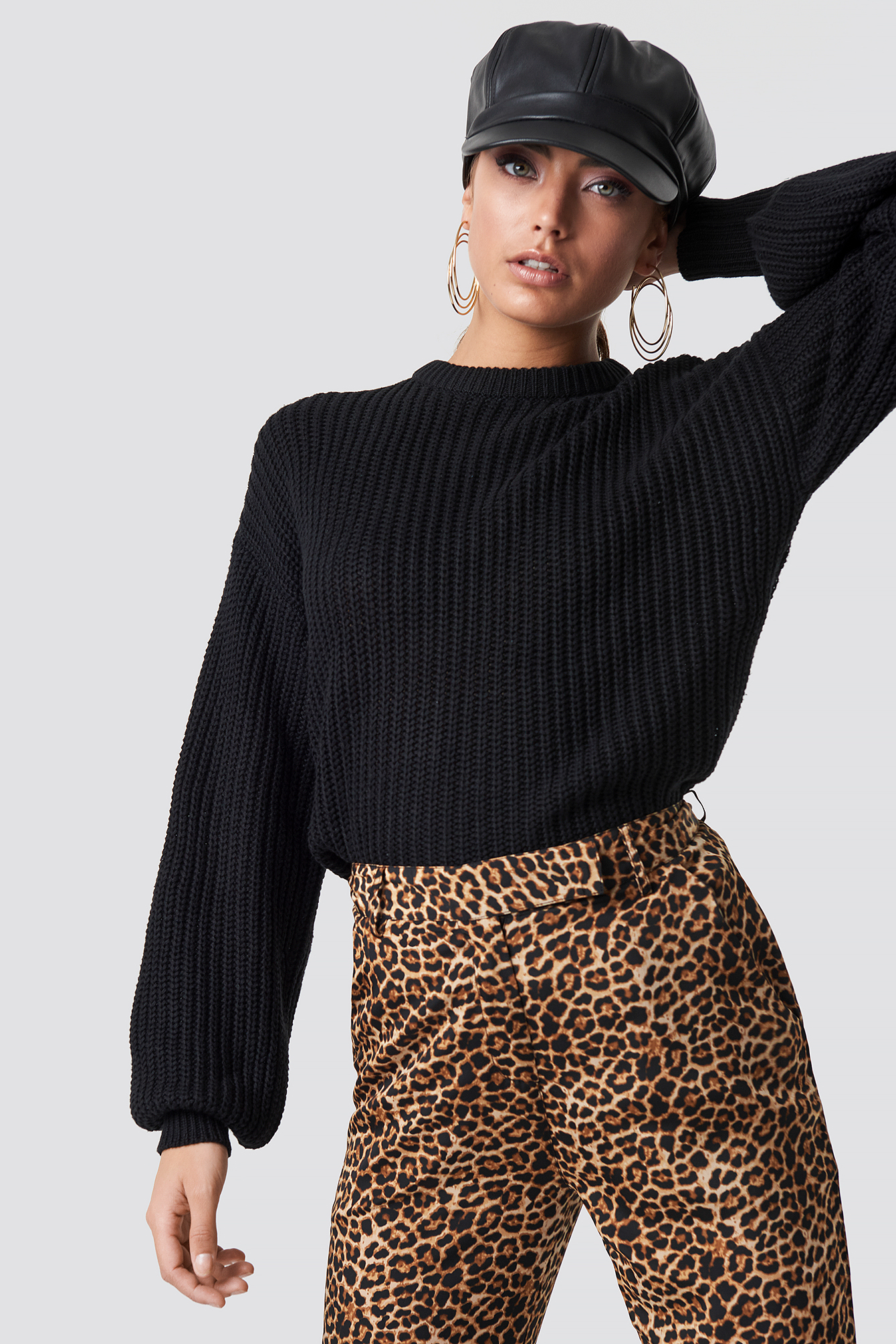 Dropped Shoulder Knitted Sweater Black